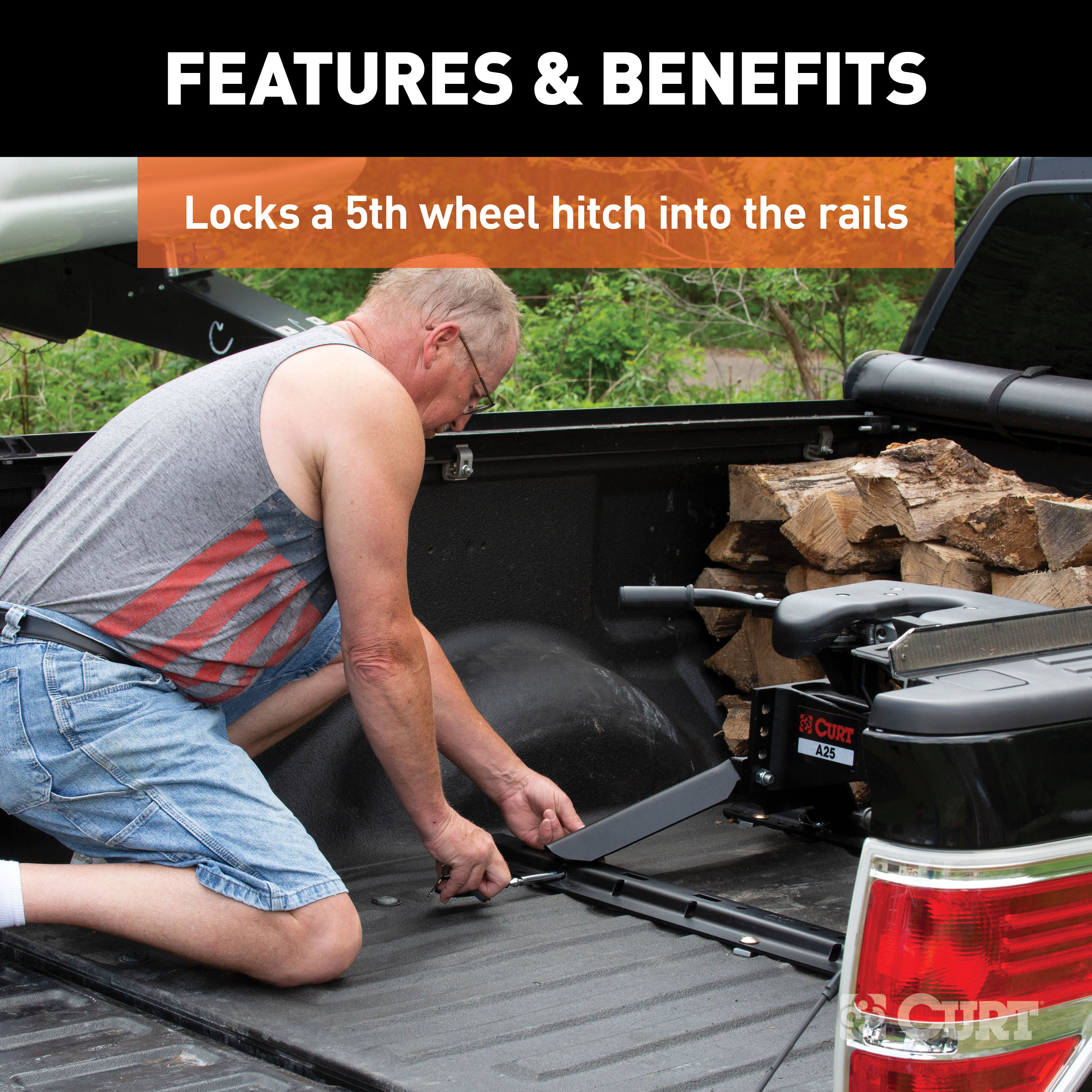 CURT 5th Wheel Base Rail Lock, 1/2-Inch Pin Diameter, Fits All Industry-Standard Rails Model 23256