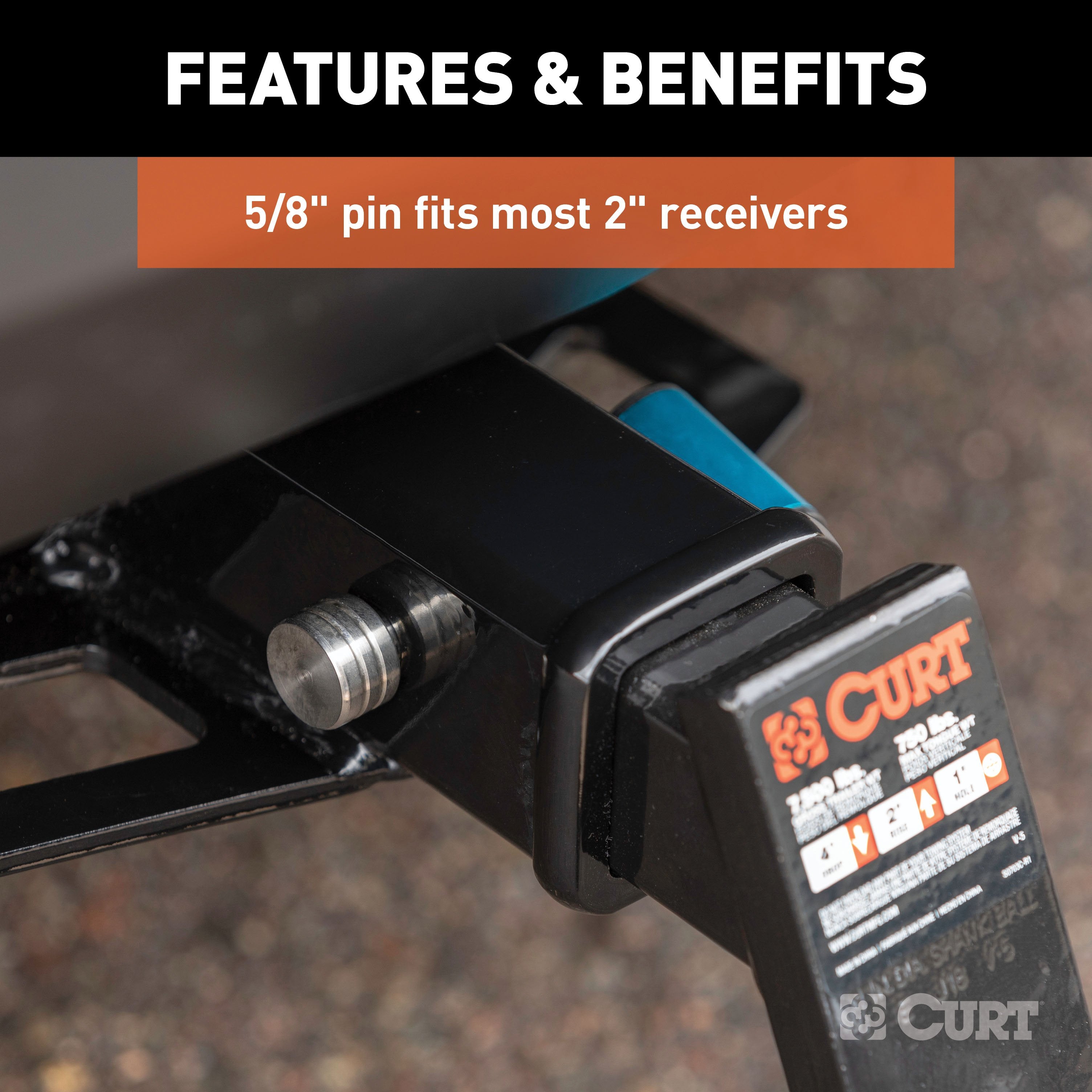 CURT Right-Angle Stainless Steel Trailer Hitch Lock, 5/8-Inch Pin Diameter, Fits 2-Inch Receiver Model 23502