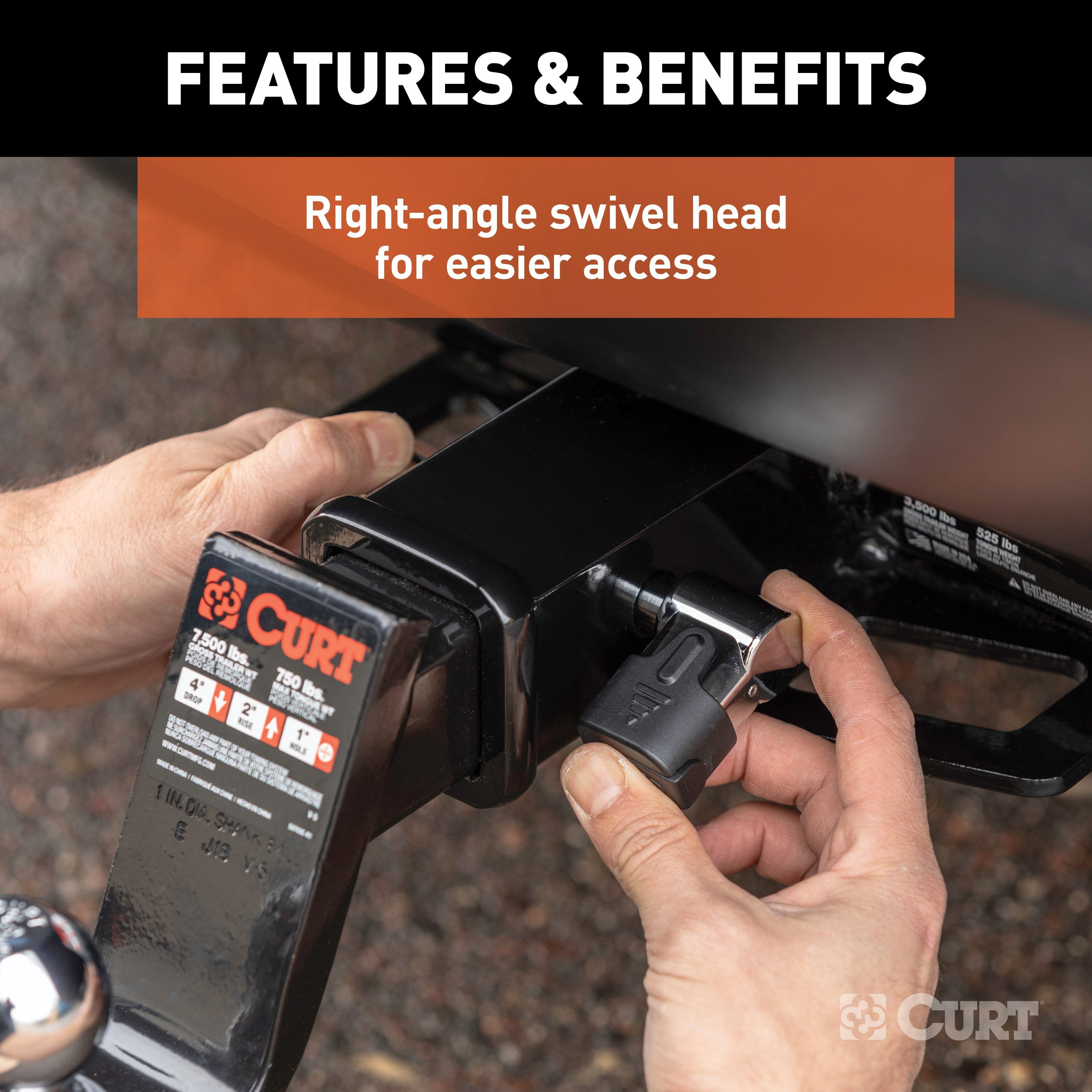 CURT Right-Angle Trailer Hitch Lock, 5/8-Inch Pin Diameter, Fits 2-Inch Receiver Model 23510