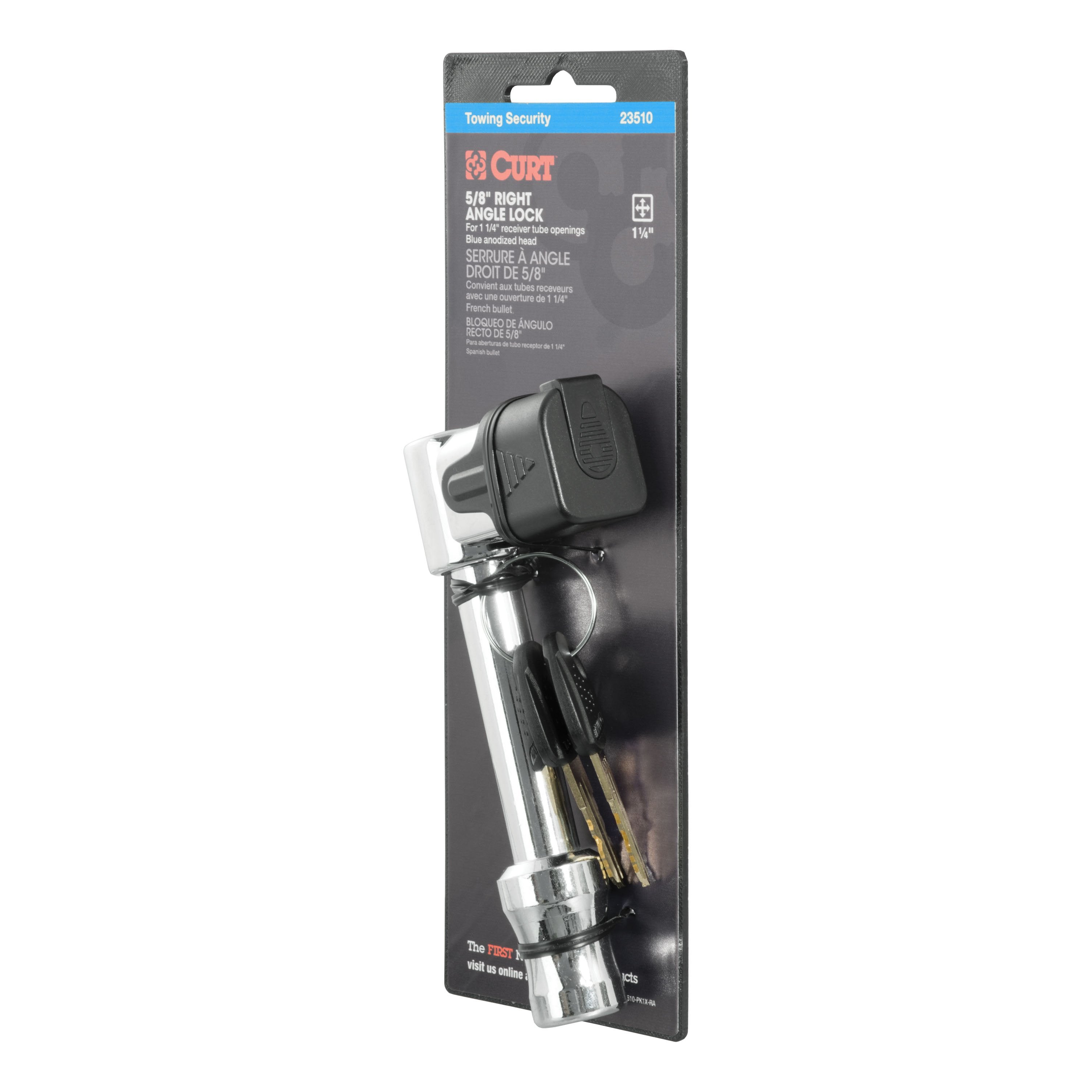 CURT Right-Angle Trailer Hitch Lock, 5/8-Inch Pin Diameter, Fits 2-Inch Receiver Model 23510