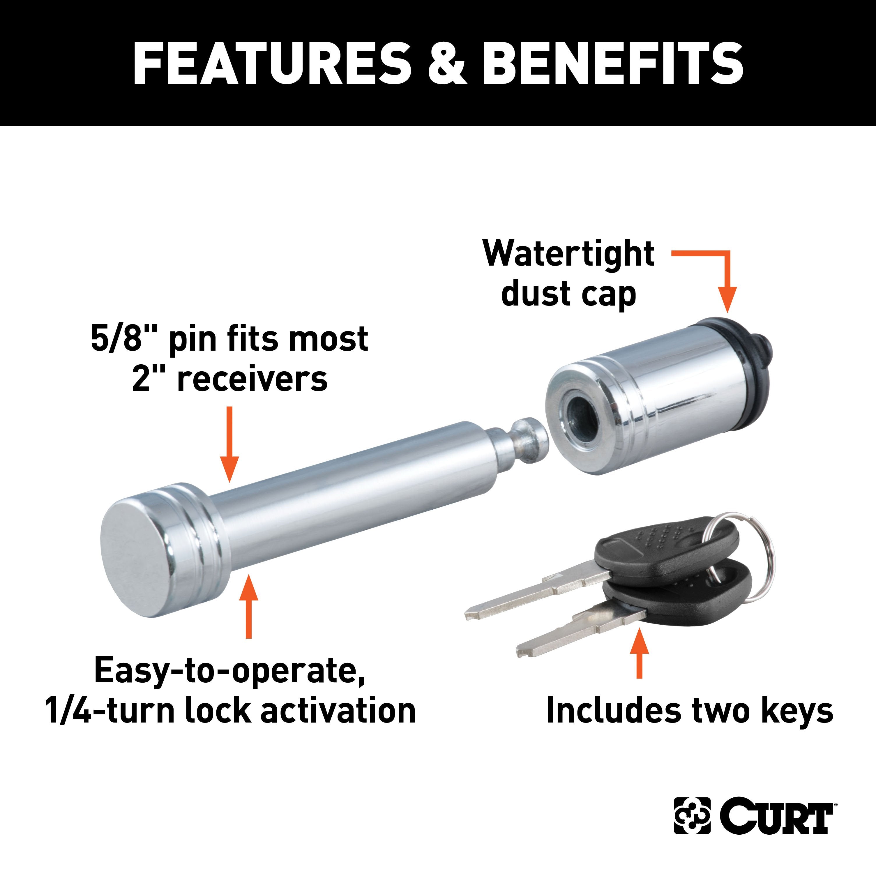 CURT Trailer Hitch Lock, 5/8-Inch Pin Diameter, Fits 2-Inch Receiver Model 23515