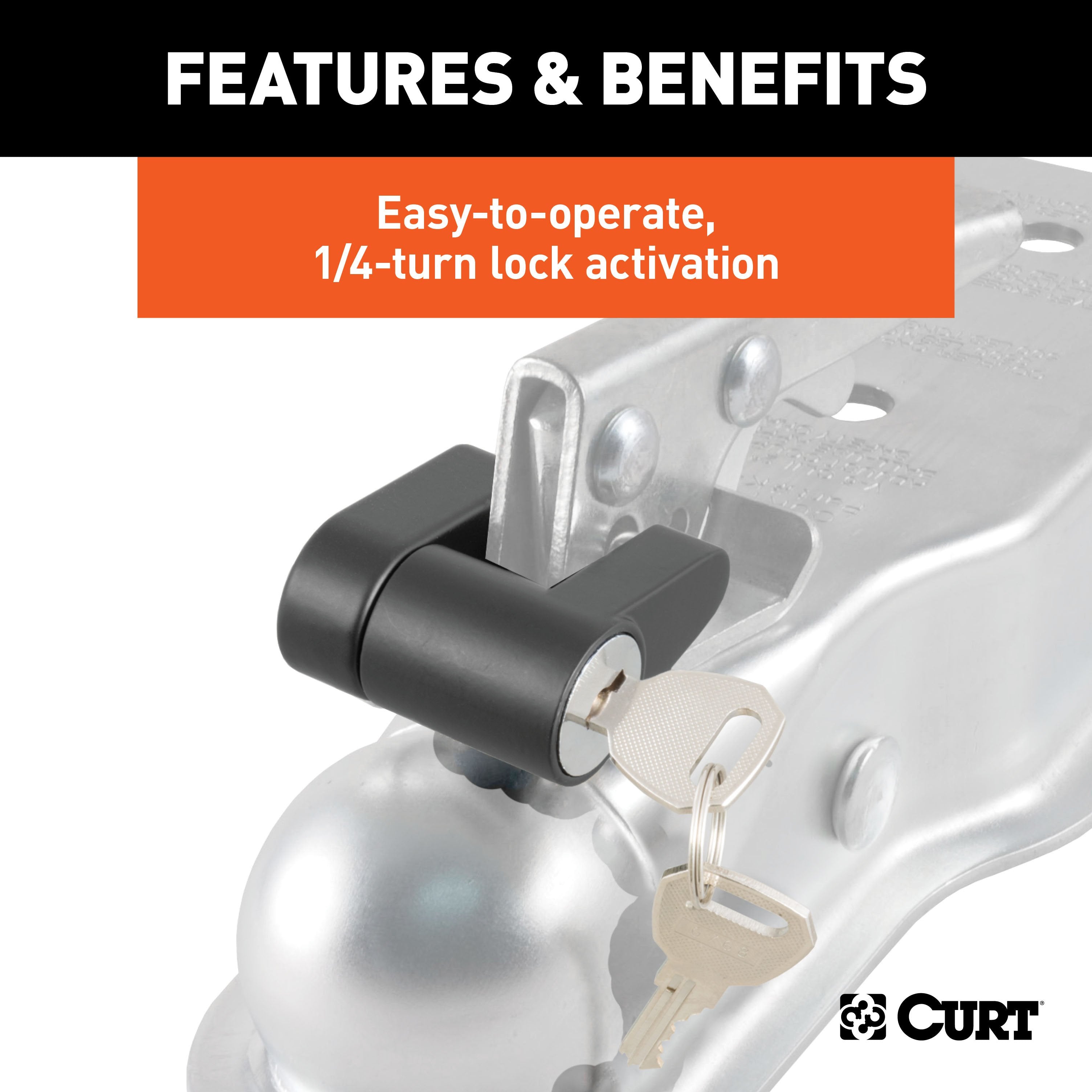 CURT Black Trailer Tongue Coupler Lock, 1/4-Inch Pin Diameter, Up to 3/4-Inch Span Model 23521