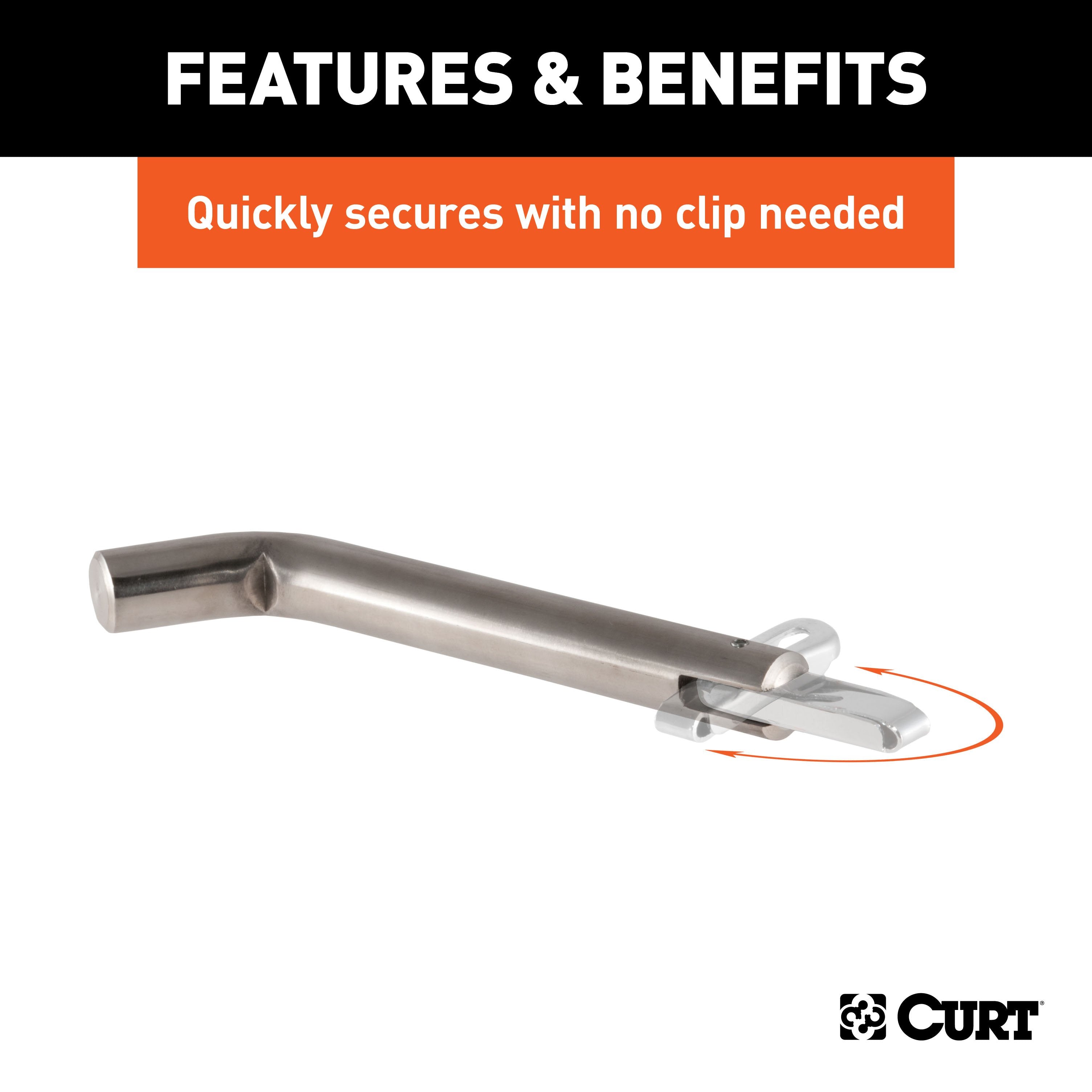 CURT Stainless Steel Swivel Trailer Hitch Pin, 5/8-Inch Diameter, Fits 2-Inch Receiver Model 23582