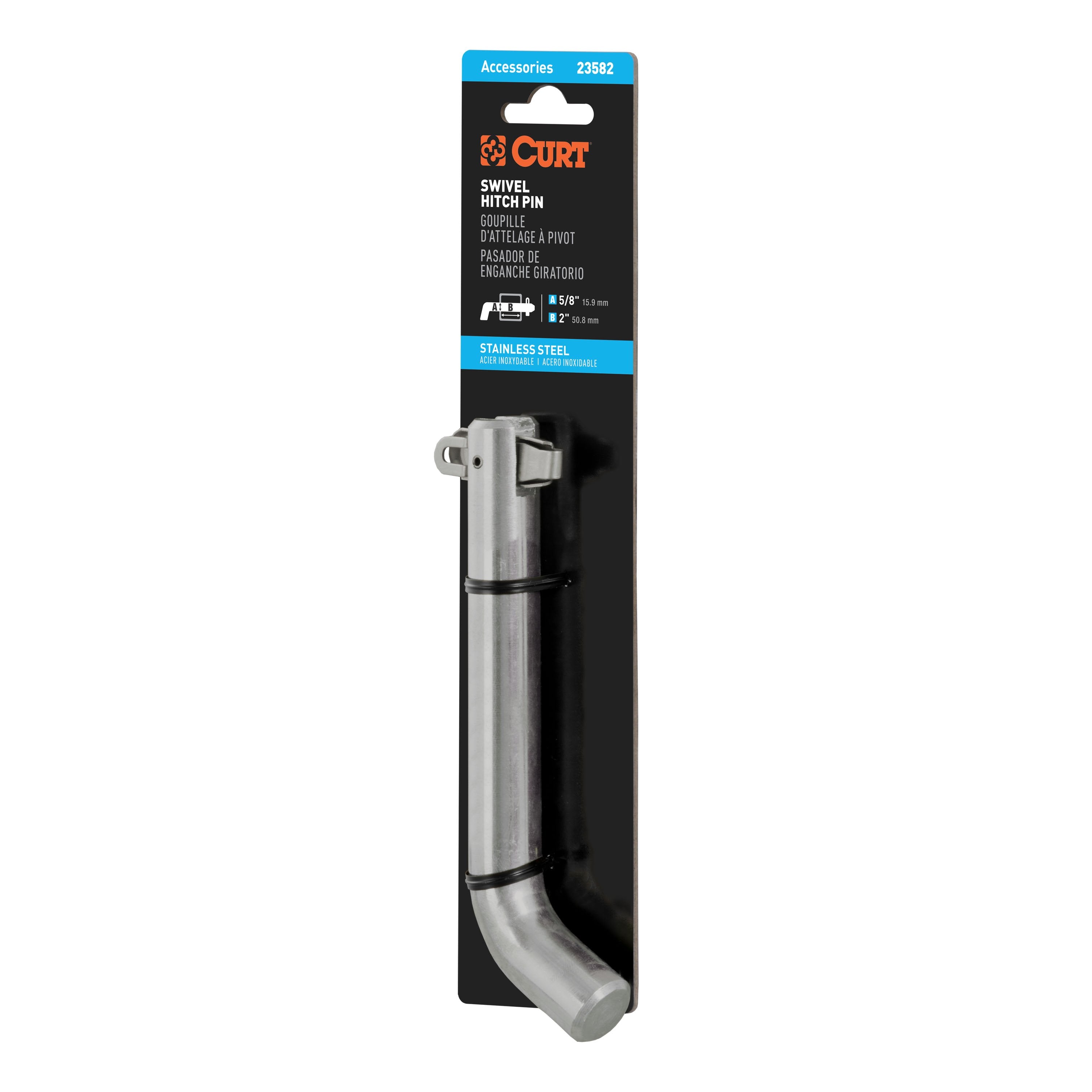 CURT Stainless Steel Swivel Trailer Hitch Pin, 5/8-Inch Diameter, Fits 2-Inch Receiver Model 23582