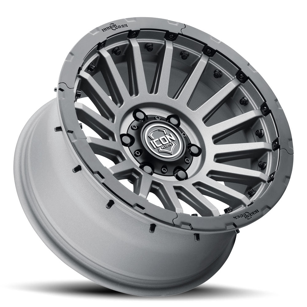 Rebound Pro 17 X 8.5 / 8 X 170 6MM Offset 5 Inch Backspace Charcoal W/ Black Ring, ICON Alloys