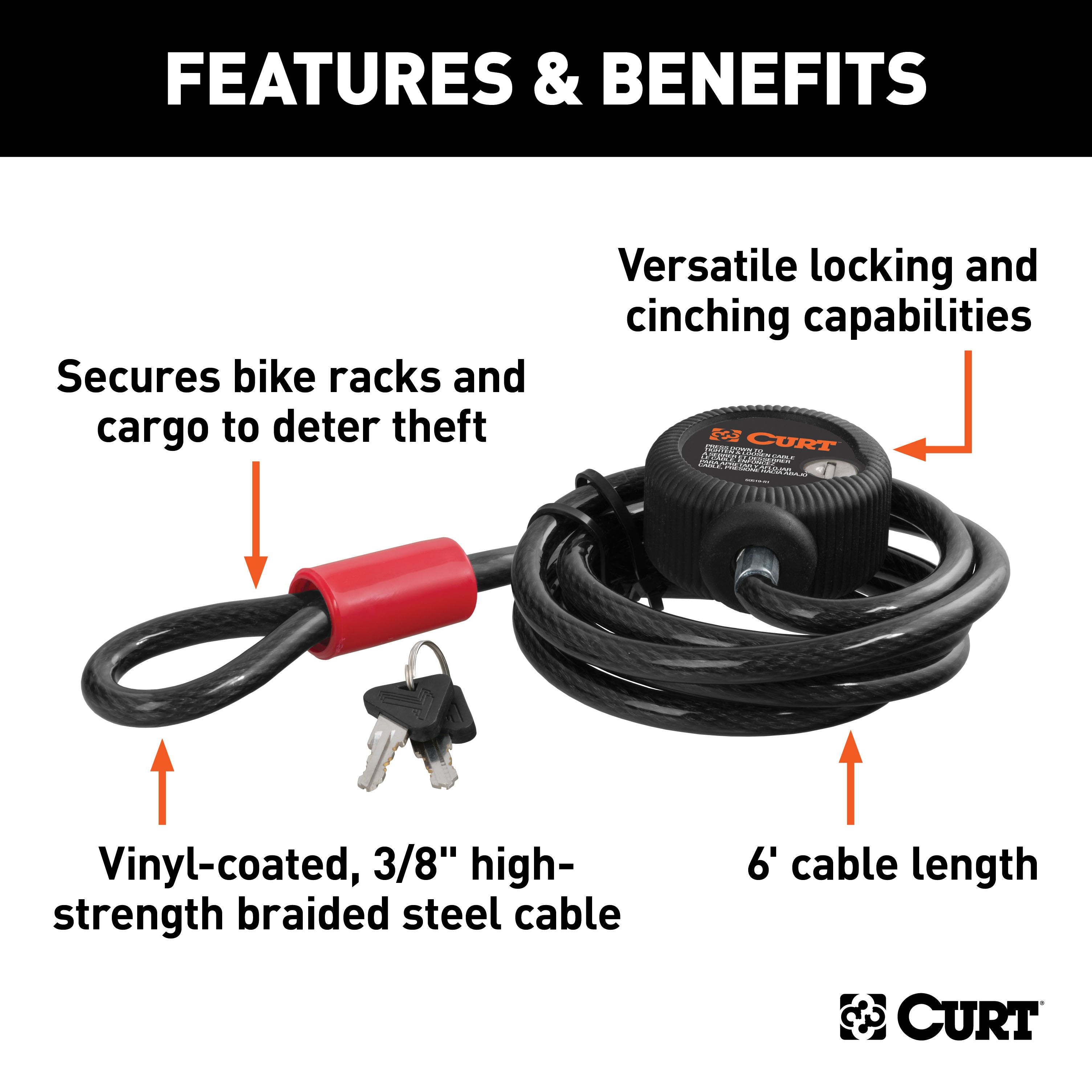 CURT 6-Foot Bike Cable Lock Model 23666
