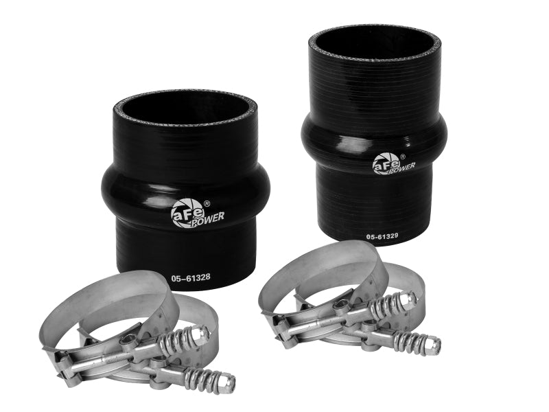 afe BladeRunner intercooler coupling kit for 2008-2010 Ford diesel trucks, featuring durable silicone hoses and stainless steel clamps.