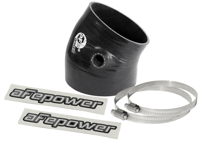 Black afe Magnum FORCE Intake Coupling Kit with 30-degree elbow, two clamps, and afepower stickers for enhanced airflow.