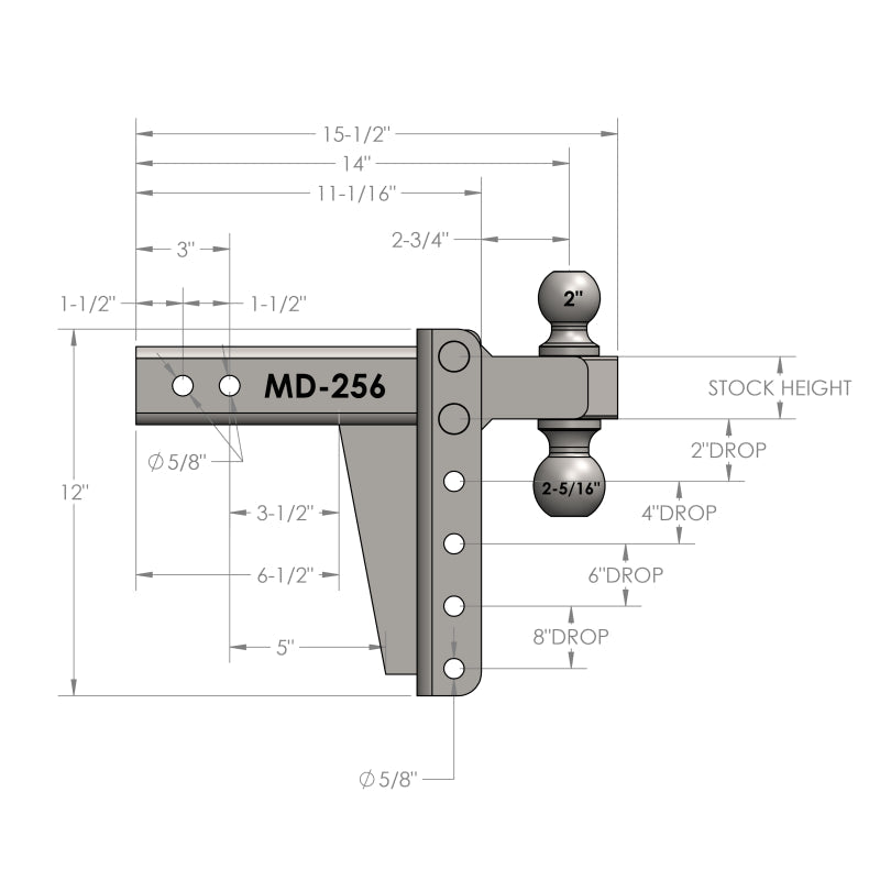 BulletProof Hitches 2.5" Medium Duty 6" Drop/Rise Hitch Model MD256