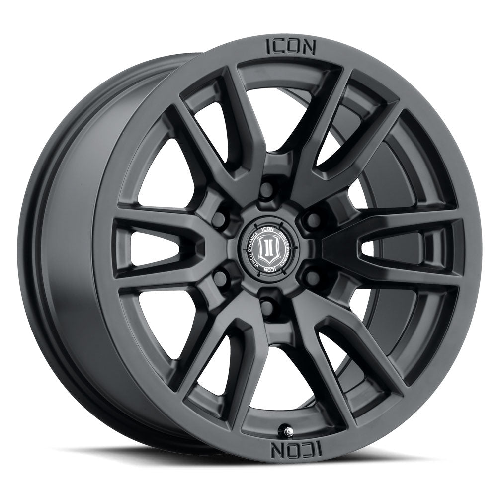 Vector 6 17 X 8.5 / 6 X 5.5 / 0MM / 4.75' Back Space Satin Black, ICON Alloys