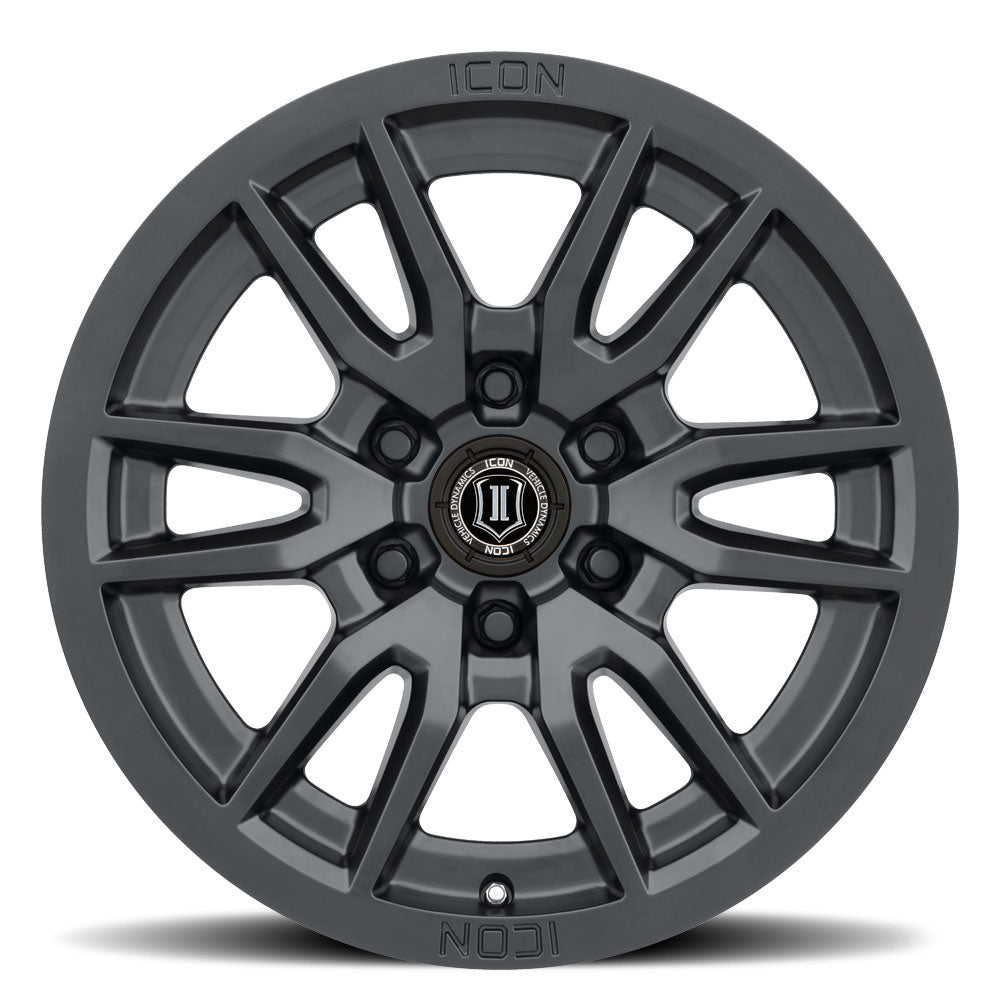 Vector 6 17 X 8.5 / 6 X 120 / 0MM / 4.75 Inch Back Space Satin Black, ICON Alloys