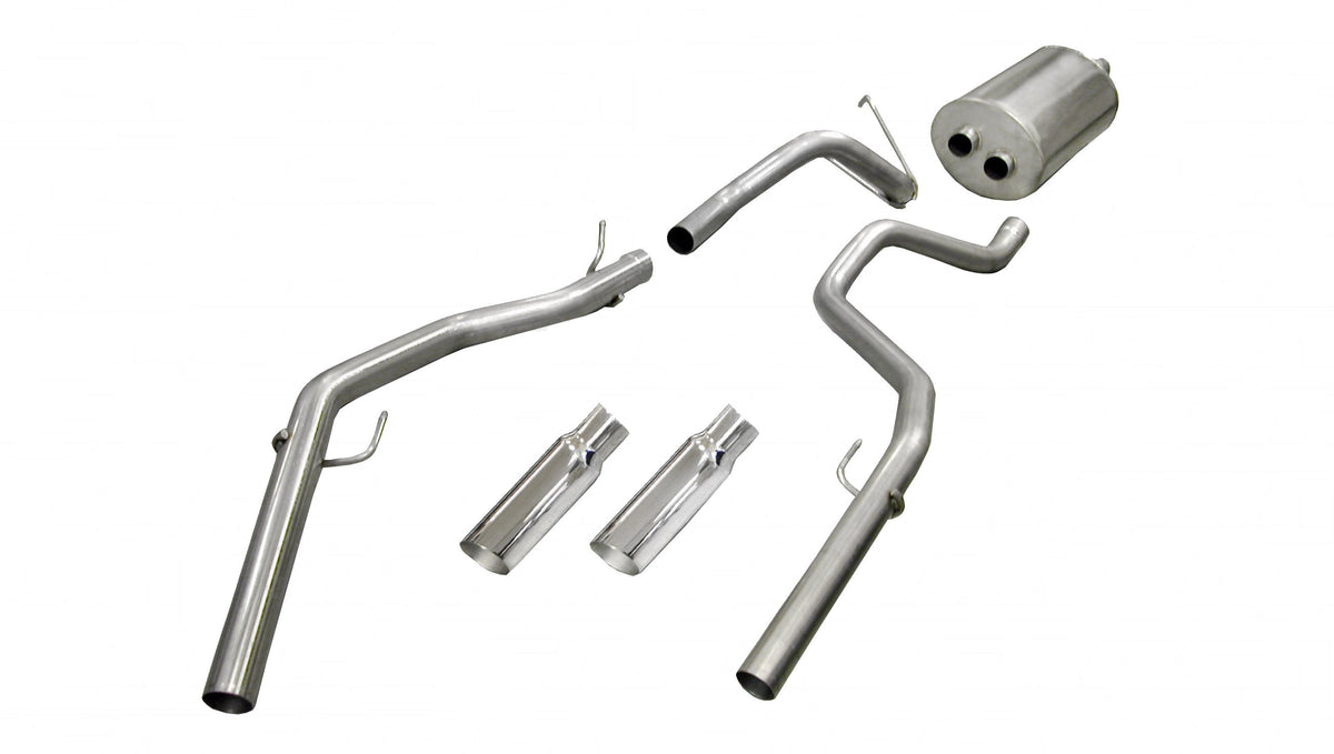 3.0 Inch Cat-Back Sport Dual Rear Exit Exhaust 4.0 Inch Slash Cut Polished Tips 09-17 Ram 1500/Rebel 1500 Crew Cab/Short Bed/Quad Cab/Standard Bed 4.7L/5.7L V8 140.5 Inch WB Stainless Steel dB by Corsa Performance