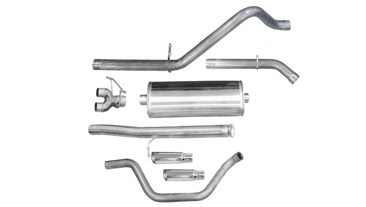 3.0 Inch Cat-Back Sport Dual Rear Exit Exhaust 4.0 Inch Slash Cut Polished Tips 10-13 Silverado/Sierra 1500 Crew Cab/Short Bed/Extended Cab/Standard Bed 4.8L/5.3L/6.0L V8 143.5 Inch WB Stainless Steel dB by Corsa Performance