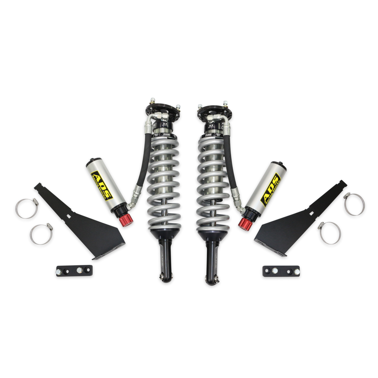 2005-2023 Toyota Tacoma Direct Fit 2.5 inch Adjustable Reservoir Race Coilovers Front 17.75 Inch Collapsed 22.394 Inch Extended Remote Reservoir With 600 (lb/in) Springs ADS Shocks