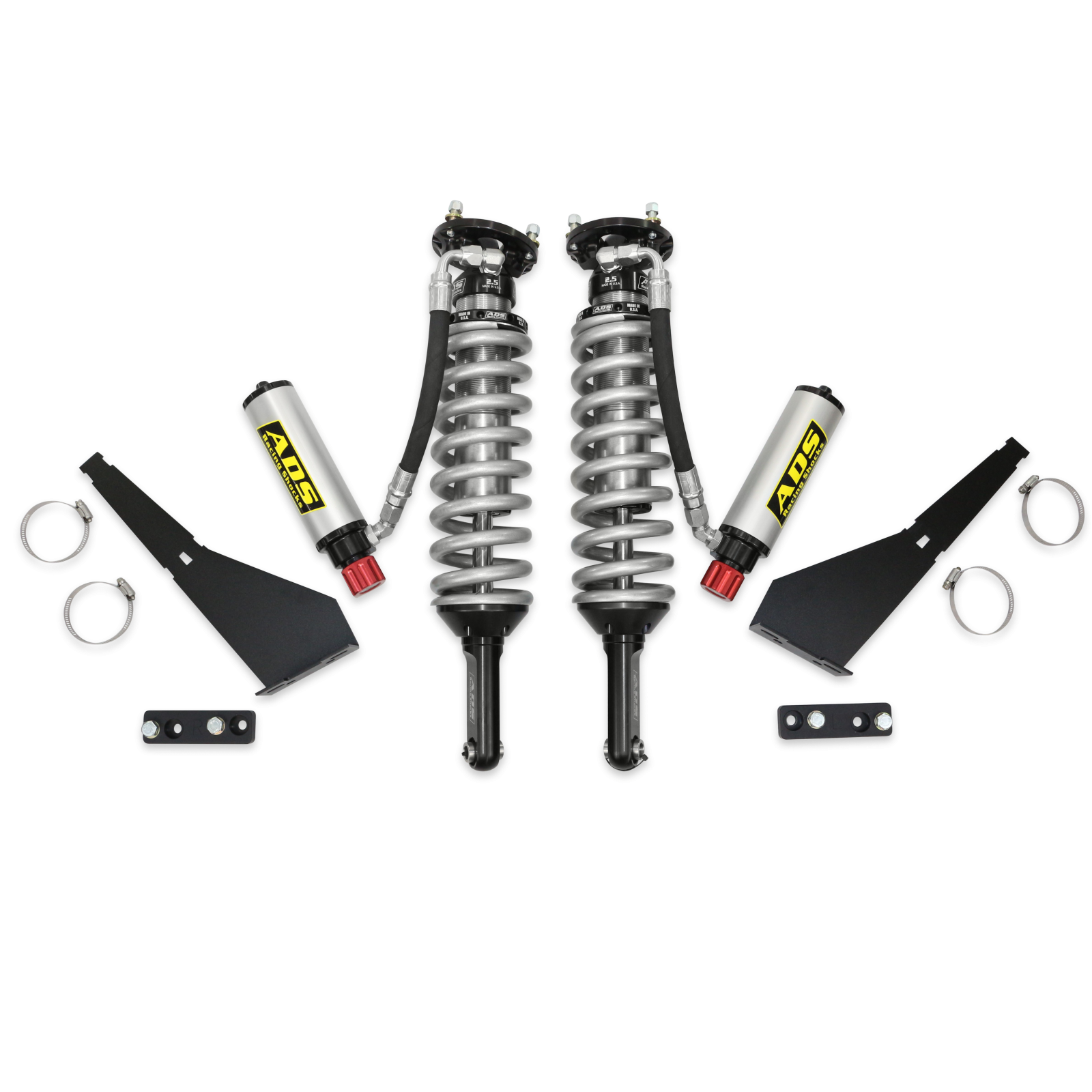 2005-2023 Toyota Tacoma Direct Fit 2.5 inch Adjustable Reservoir Race Coilovers Front 17.75 Inch Collapsed 22.394 Inch Extended Remote Reservoir With 650 (lb/in) Springs ADS Shocks