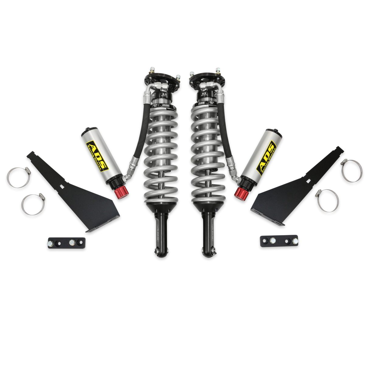 2005-2023 Toyota Tacoma Direct Fit 2.5 inch Adjustable Reservoir Race Coilovers Front 17.75 Inch Collapsed 22.394 Inch Extended Remote Reservoir With 650 (lb/in) Springs ADS Shocks