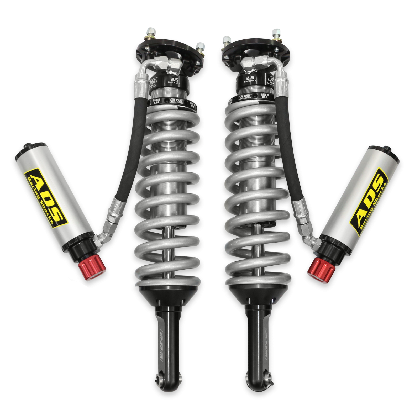 2005-2023 Toyota Tacoma Direct Fit 2.5 inch Adjustable Reservoir Race Coilovers Front 17.75 Inch Collapsed 22.394 Inch Extended Remote Reservoir With 650 (lb/in) Springs ADS Shocks