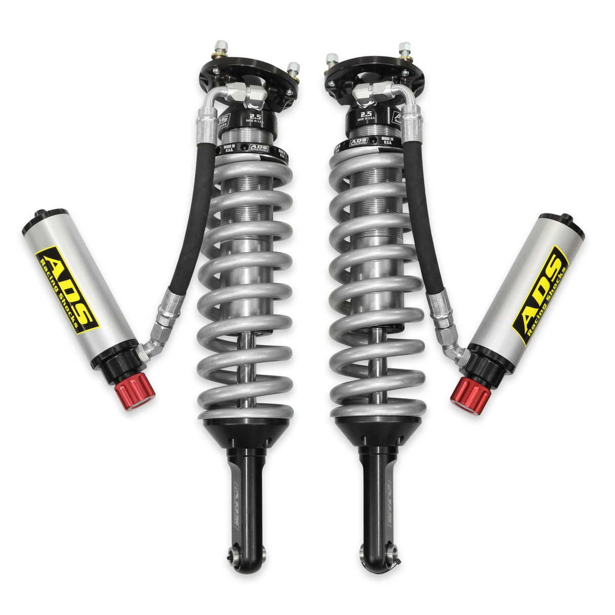 2005-2023 Toyota Tacoma Direct Fit 2.5 inch Adjustable Reservoir Race Coilovers Front 17.75 Inch Collapsed 22.394 Inch Extended Remote Reservoir With 650 (lb/in) Springs ADS Shocks