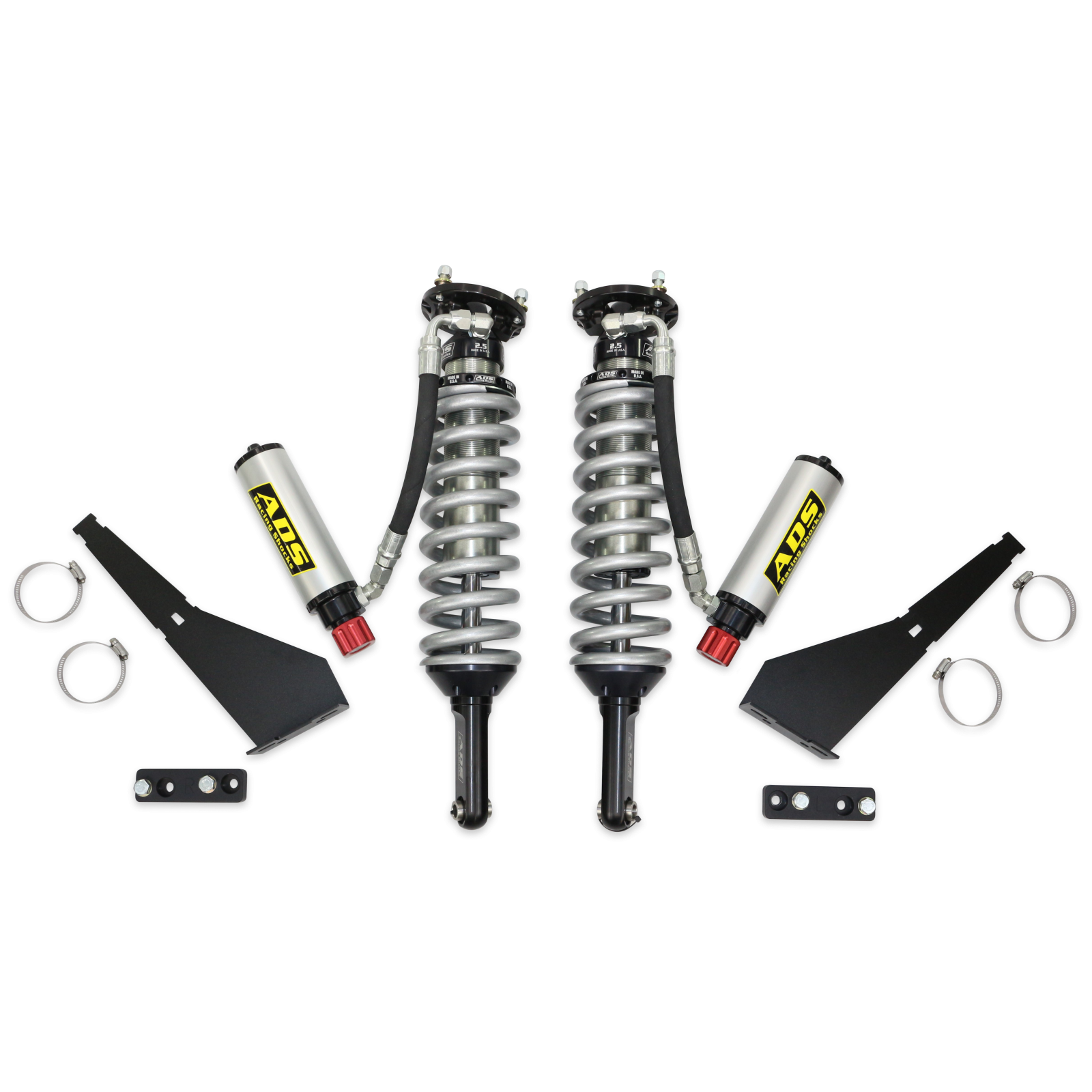 2005-2023 Toyota Tacoma Direct Fit 2.5 inch Adjustable Reservoir Race Coilovers Front 17.75 Inch Collapsed 22.394 Inch Extended Remote Reservoir With 700 (lb/in) Springs ADS Shocks