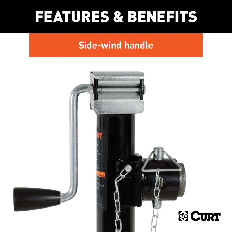 CURT Pipe-Mount Swivel Trailer Jack with Side Handle (5,000 lbs, 15" Travel) Model 25005