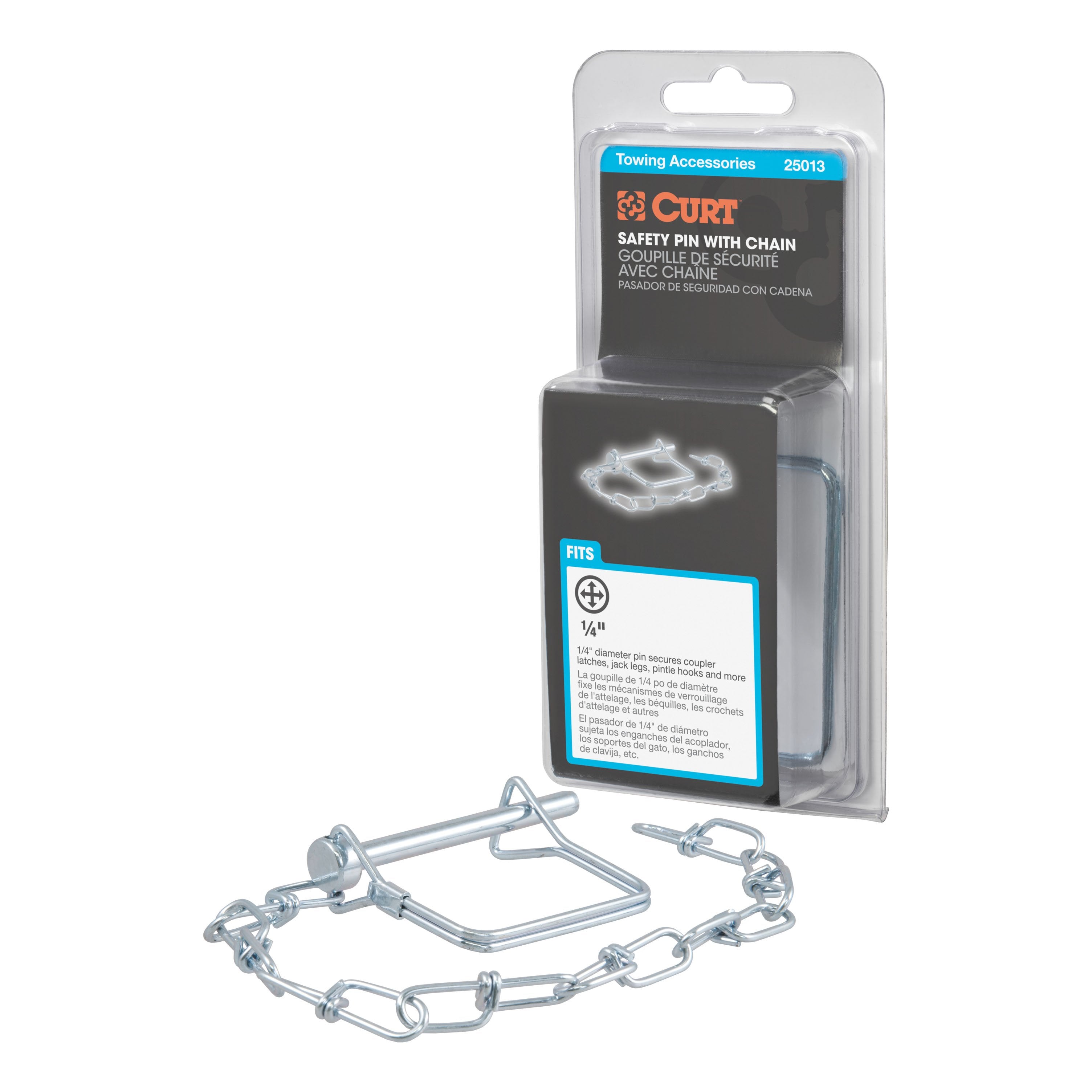 CURT Trailer Coupler Pin with 12-Inch Chain, 1/4-Inch Diameter x 2-3/4-Inch Long Model 25013