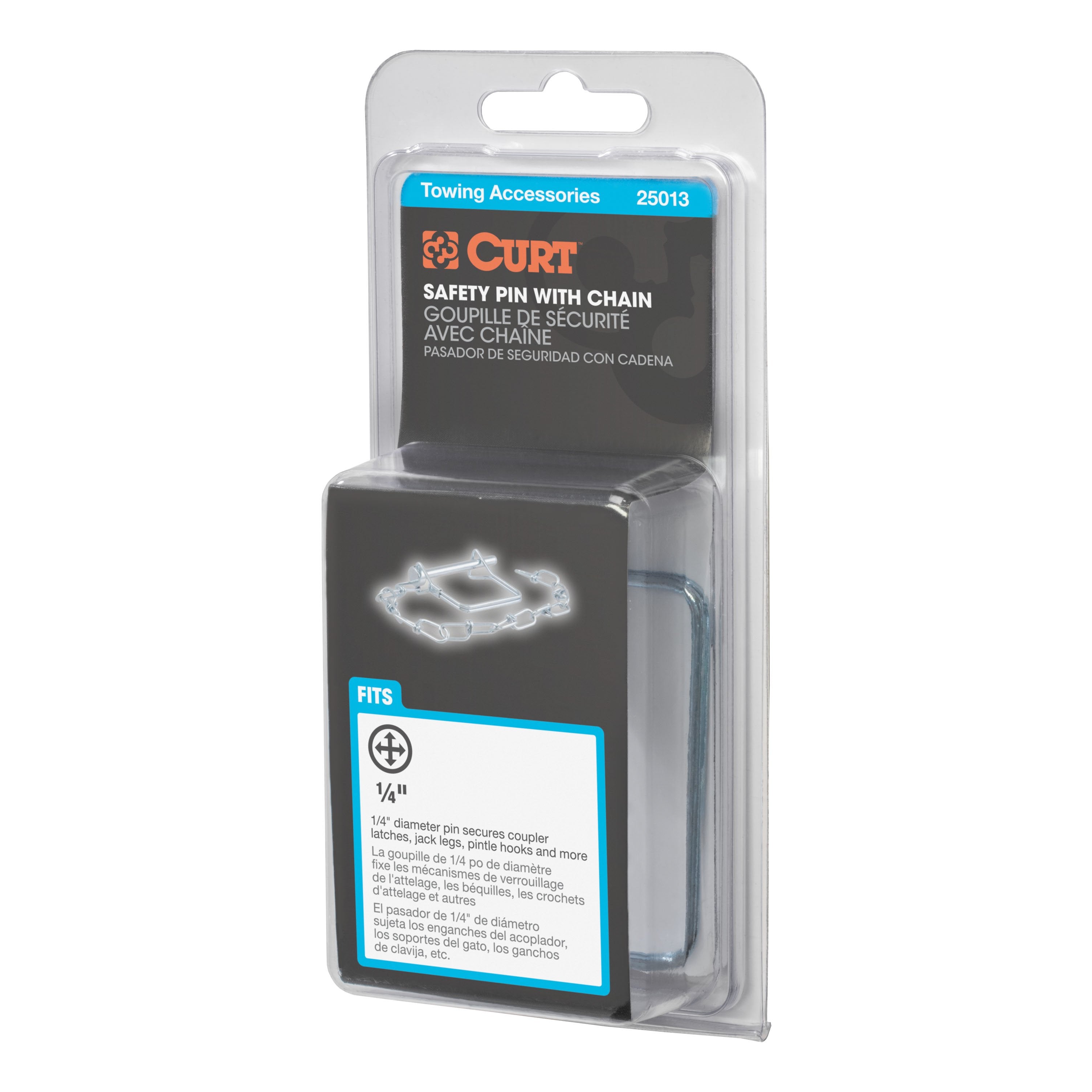 CURT Trailer Coupler Pin with 12-Inch Chain, 1/4-Inch Diameter x 2-3/4-Inch Long Model 25013
