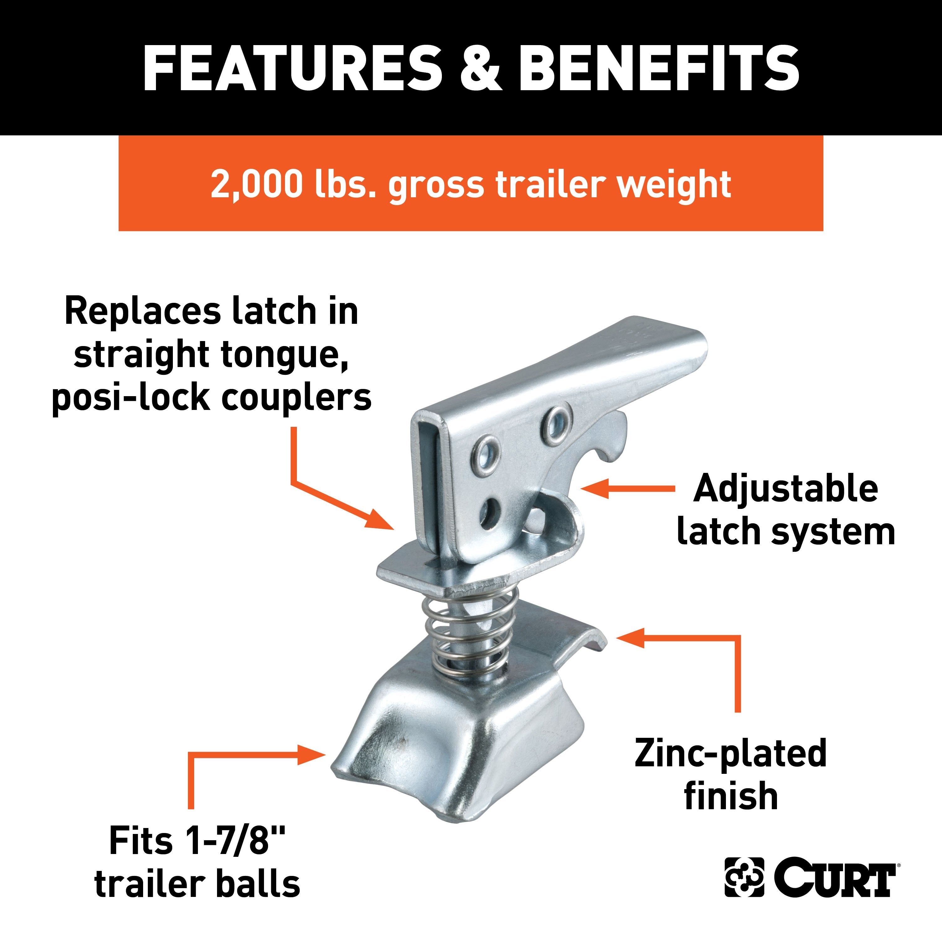 CURT Posi-Lock Coupler Replacement Latch for 1-7/8-Inch Trailer Hitch Ball Model 25094