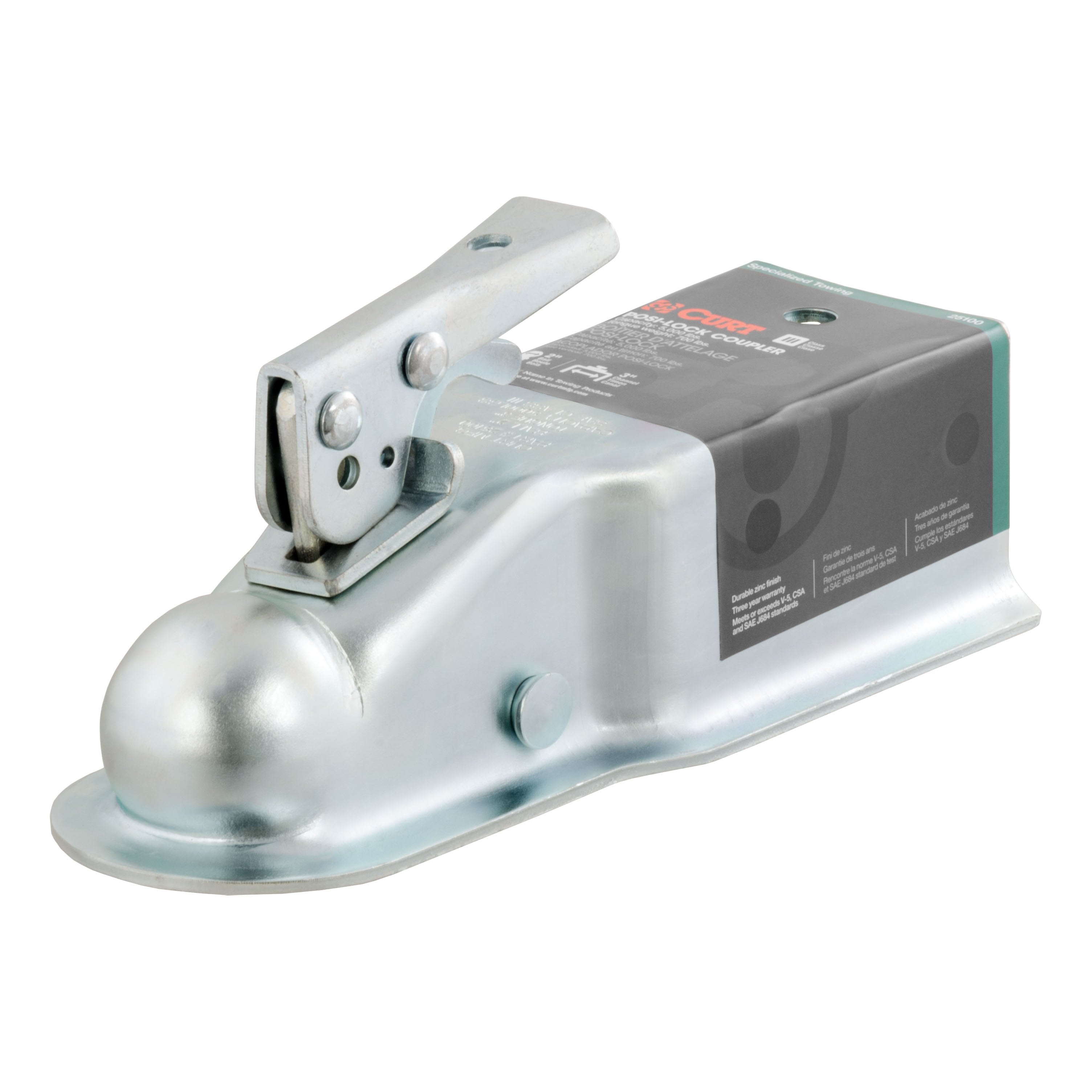 CURT Straight Tongue Trailer Coupler for 3-Inch Channel, 2-In Hitch Ball, 5,000 lbs Model 25100