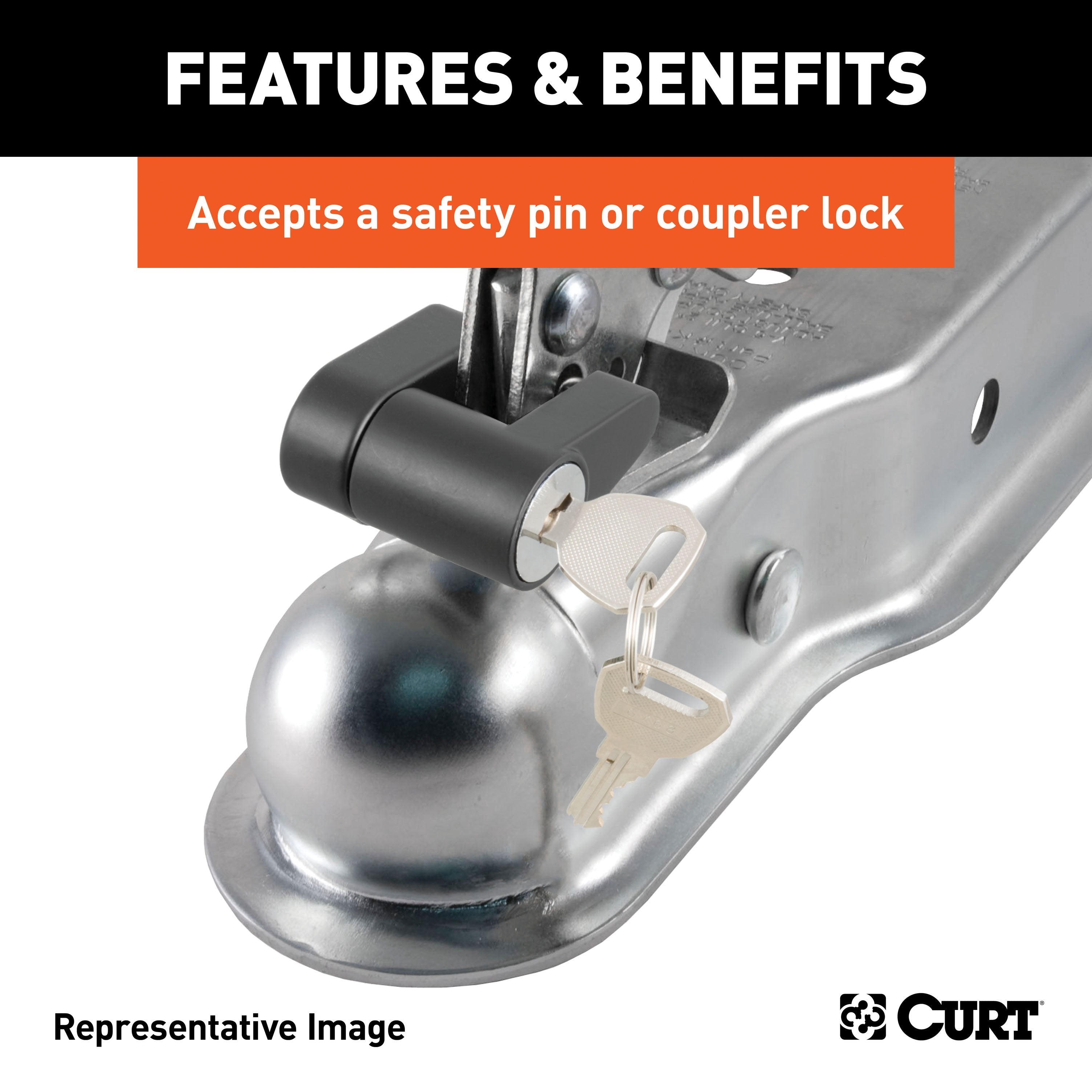 CURT A-Frame Trailer Coupler, 2-Inch Hitch Ball, 5,000 lbs Model 25101