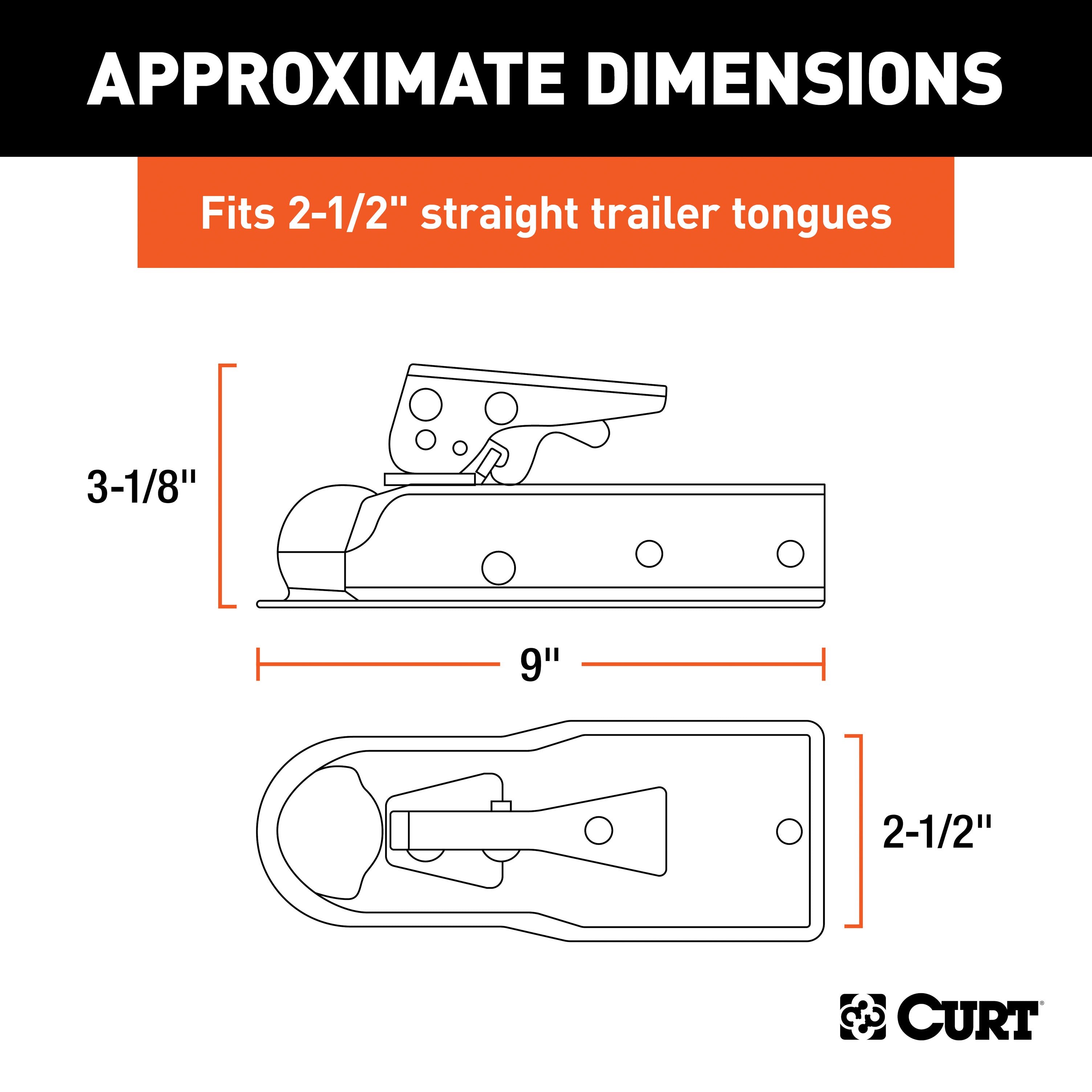 CURT Straight Tongue Trailer Coupler for 2-1/2-Inch Channel, 1-7/8-In Hitch Ball, 2,000 lbs Model 25105