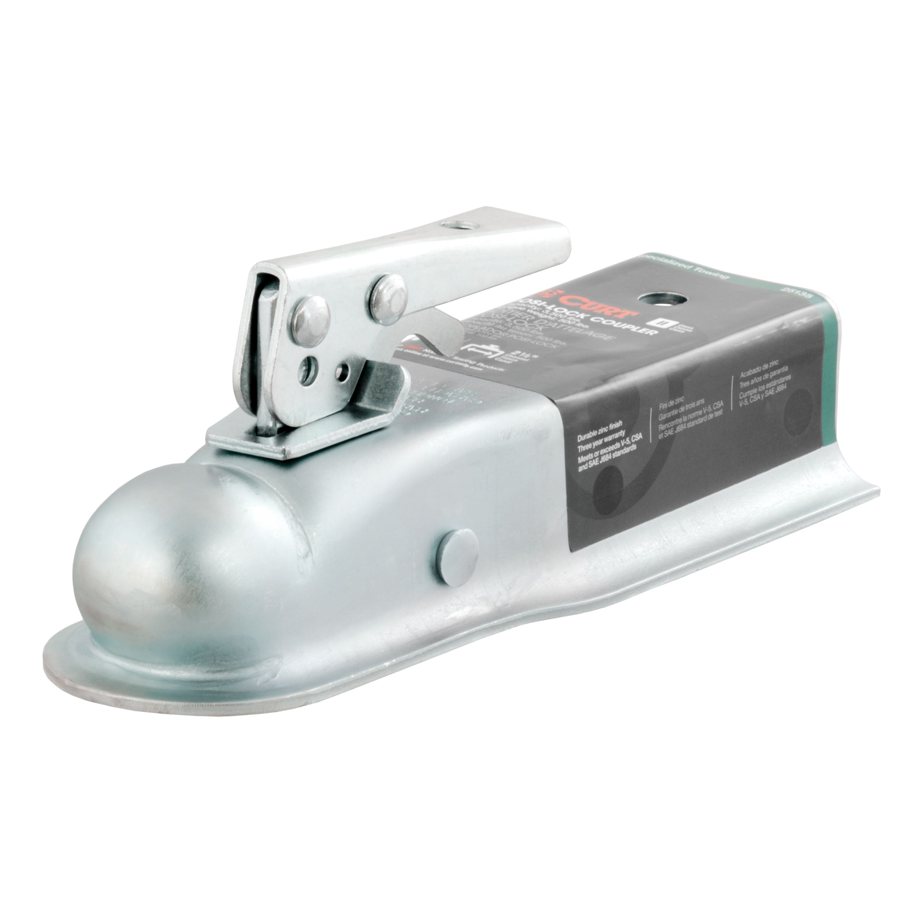 CURT Straight Tongue Trailer Coupler for 2-1/2-Inch Channel, 2-In Hitch Ball, 3,500 lbs Model 25135