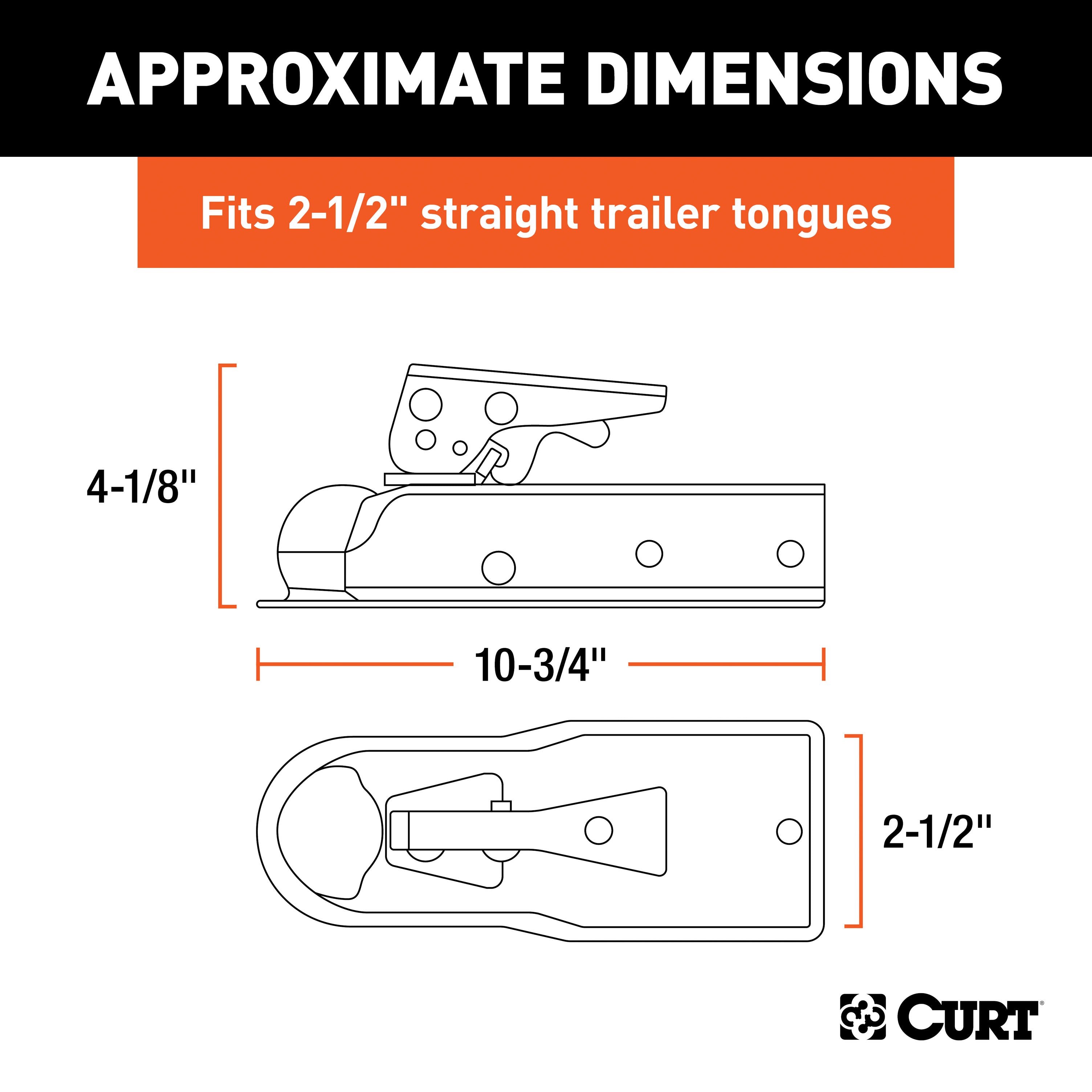 CURT Straight Tongue Trailer Coupler for 2-1/2-Inch Channel, 2-In Hitch Ball, 3,500 lbs Model 25135