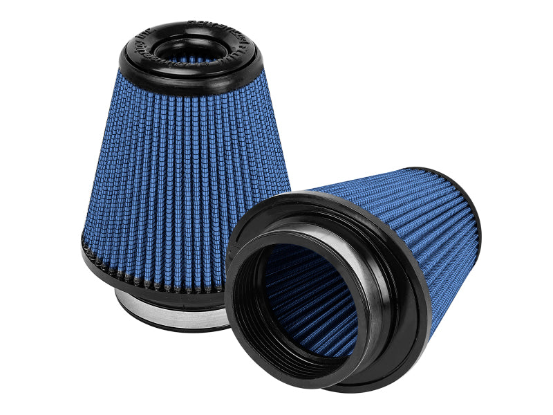 aFe Magnum FLOW Pro 5R round tapered air filter designed for OE replacement, featuring a blue filter media and durable construction.