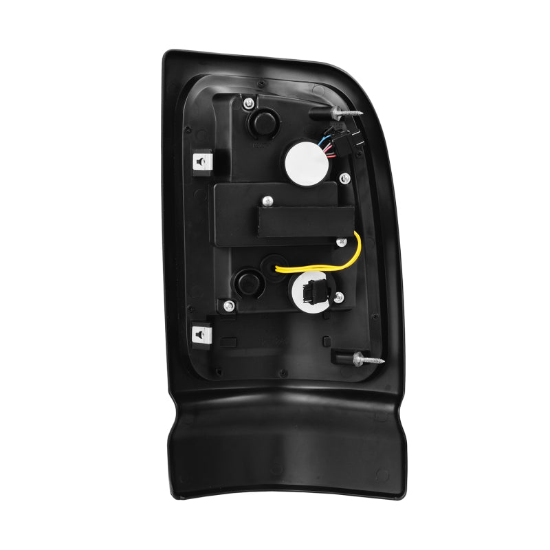 AlphaRex LUXX-Series LED tail lights for 94-01 Dodge Ram 1500/2500/3500 in alpha-black finish, showcasing rear view design.