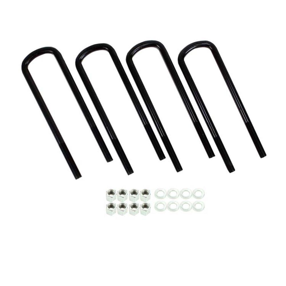 21-inch long U-bolt kit with four black U-bolts and accompanying nuts and washers for secure installation.