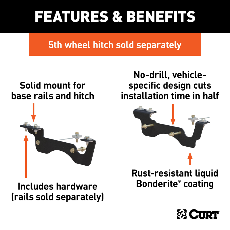 CURT Custom 5th Wheel Brackets, Fits Select Ford F-250, F-350 Super Duty Model 16432
