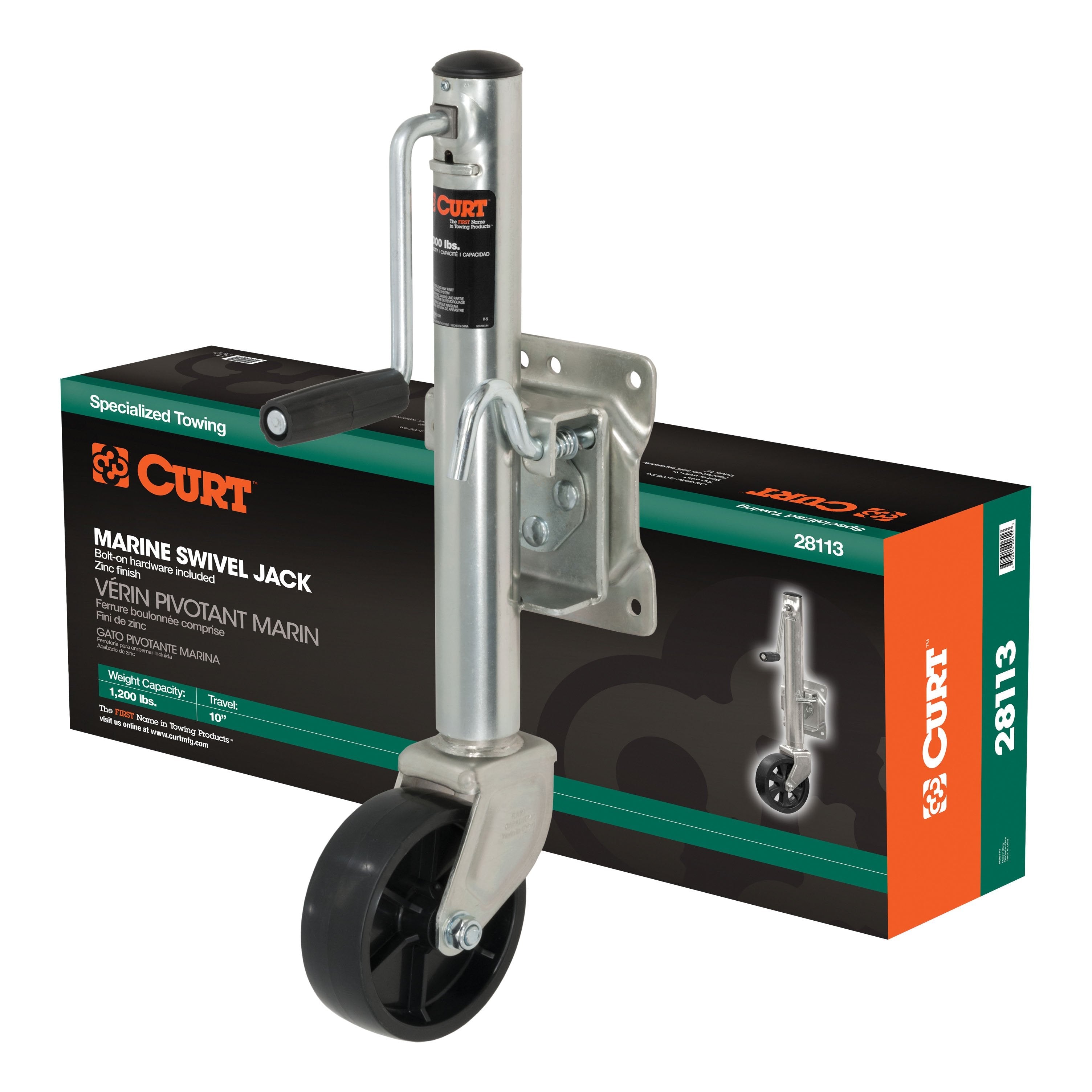 CURT Marine Boat Trailer Jack with 6-Inch Wheel, 1,200 lbs. 11 Inches Vertical Travel Model 28113