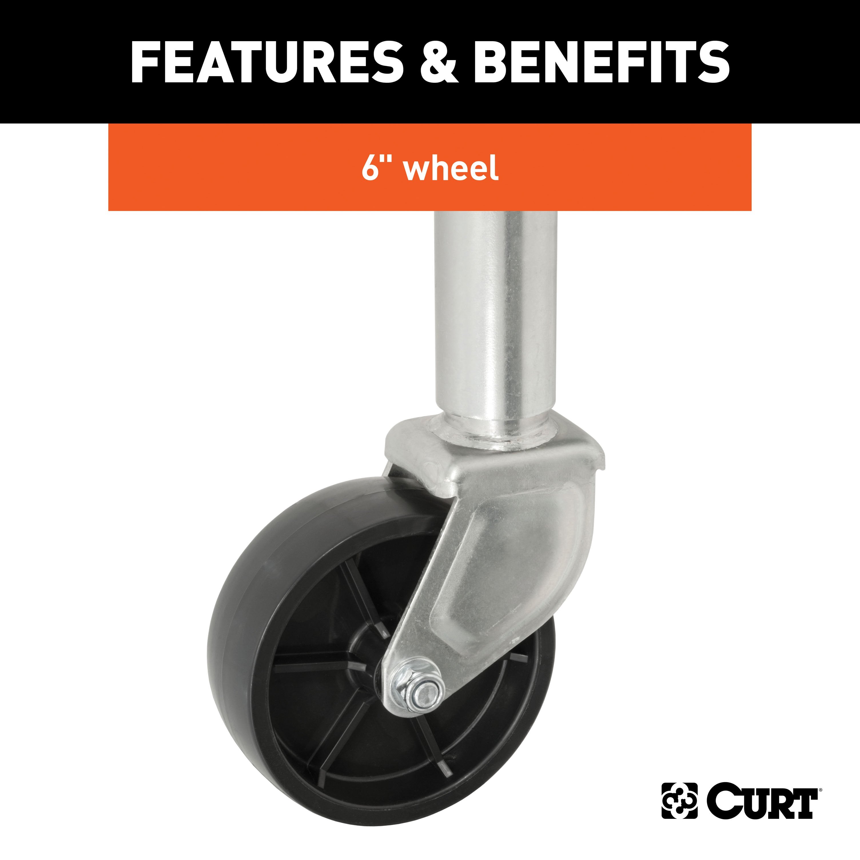 CURT Marine Boat Trailer Jack with 6-Inch Wheel, 1,200 lbs. 11 Inches Vertical Travel Model 28113