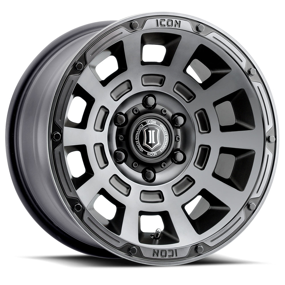 Thrust 17 X 8.5 / 6 X 135 / 6 MM / 5 Inch Back Space Smoked Satin Black, ICON Alloys