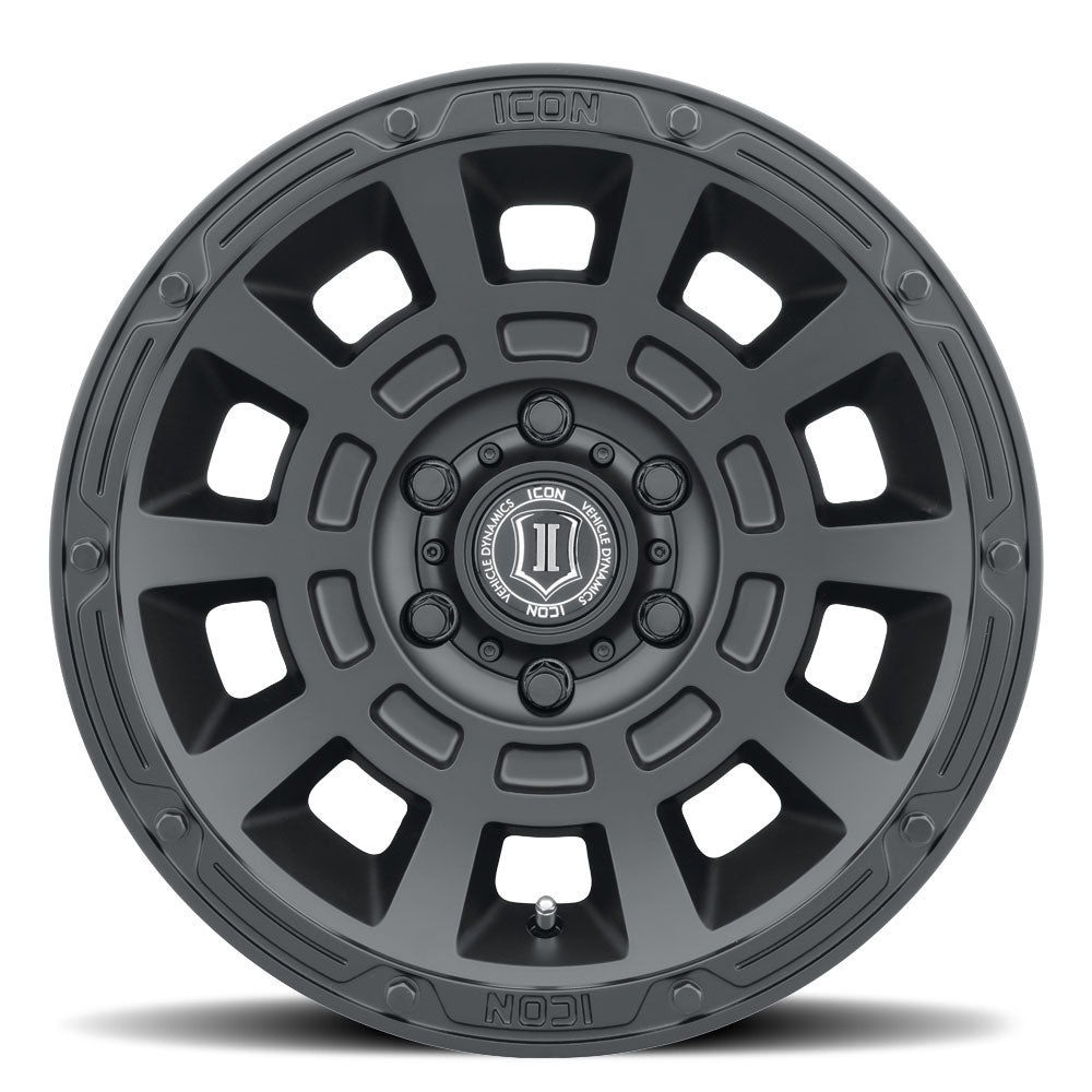 Thrust 17 X 8.5 / 5 X 4.5 / 0 MM / 4.75 Inch Back Space Satin Black, ICON Alloys