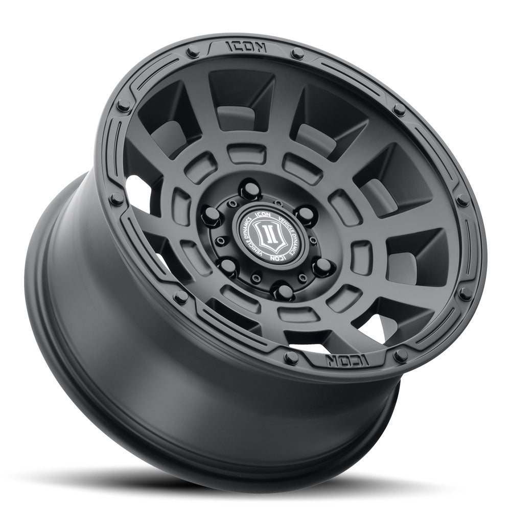 Thrust 17 X 8.5 / 5 X 4.5 / 0 MM / 4.75 Inch Back Space Satin Black, ICON Alloys