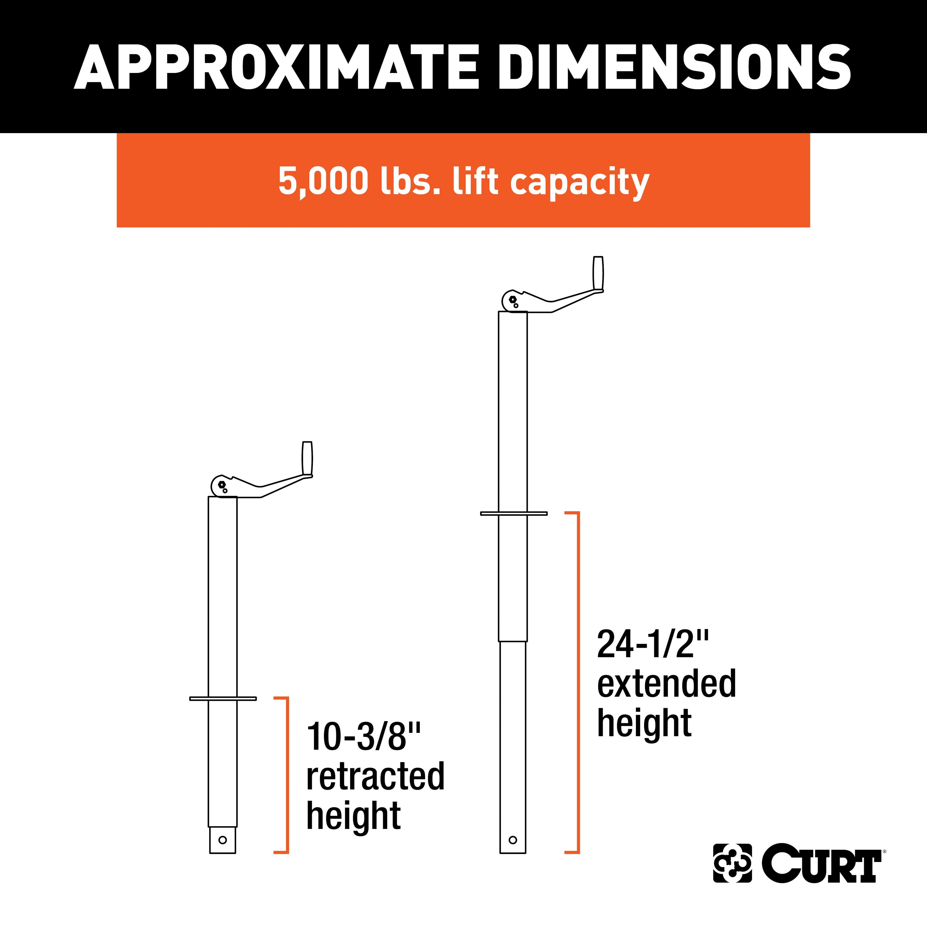 CURT A-Frame Trailer Jack, 5,000 lbs. Support Capacity, 14-1/8 Inches Vertical Travel Model 28250