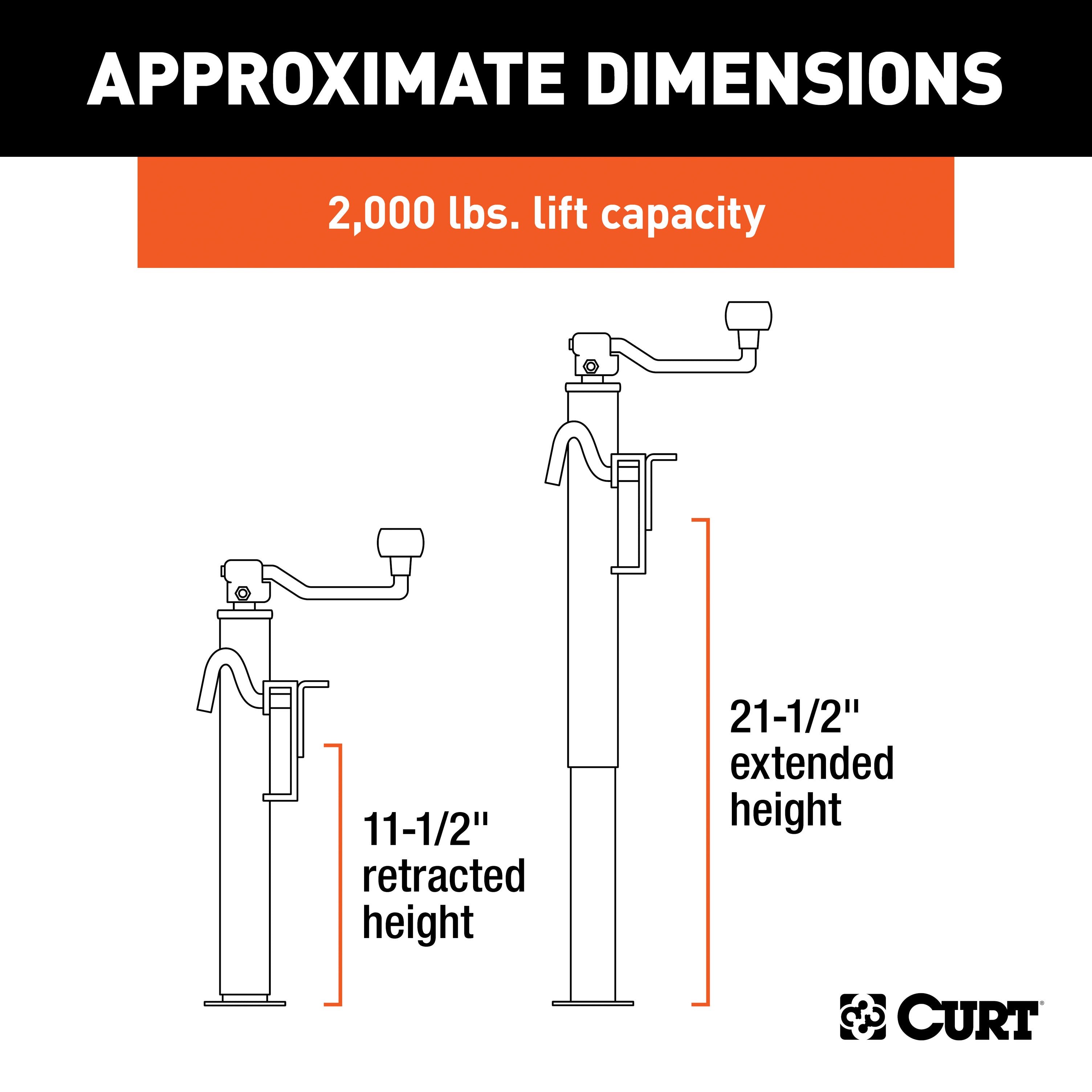 CURT Weld-On Bracket-Style Swivel Trailer Jack, 3,000 lbs. Support Capacity, 10-1/2 Inches Vertical Travel Model 28300