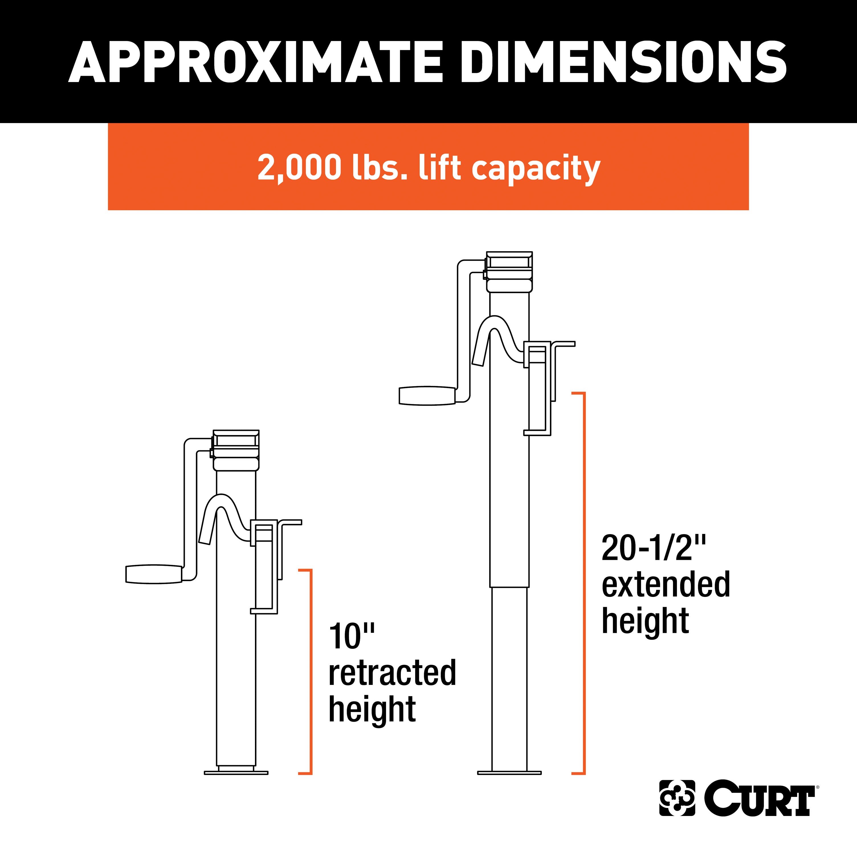 CURT Weld-On Bracket-Style Swivel Trailer Jack, 3,000 lbs. Support Capacity, 10 Inches Vertical Travel Model 28302