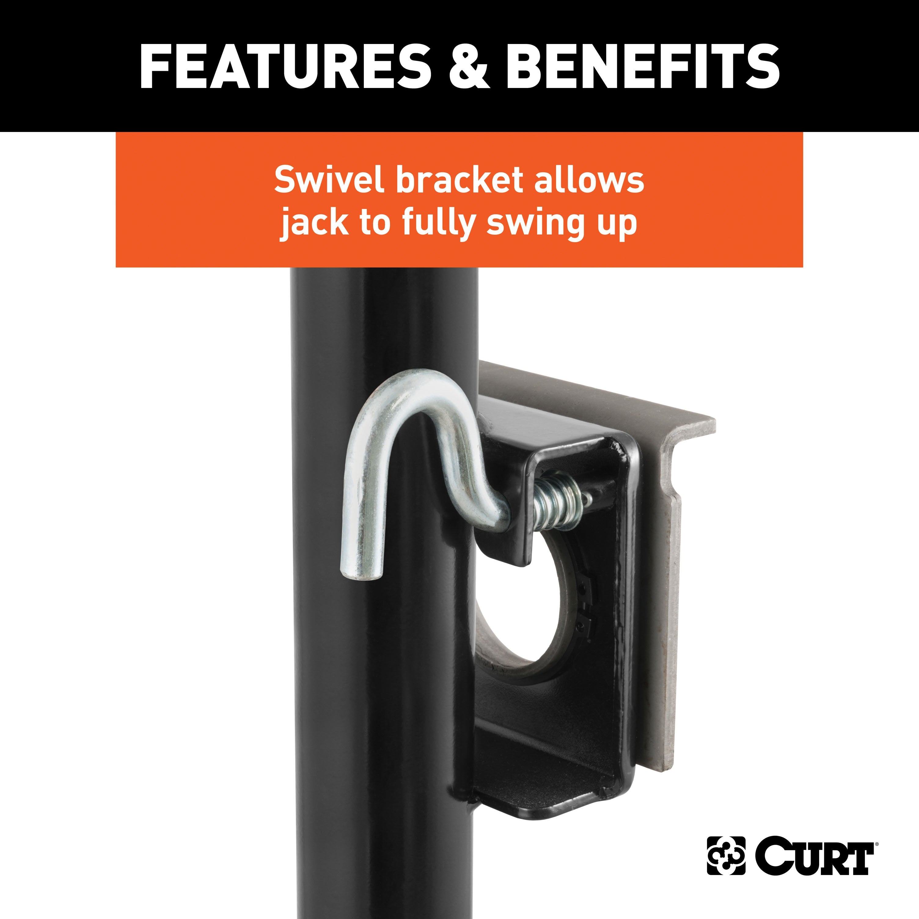 CURT Weld-On Bracket-Style Swivel Trailer Jack, 3,000 lbs. Support Capacity, 10 Inches Vertical Travel Model 28302