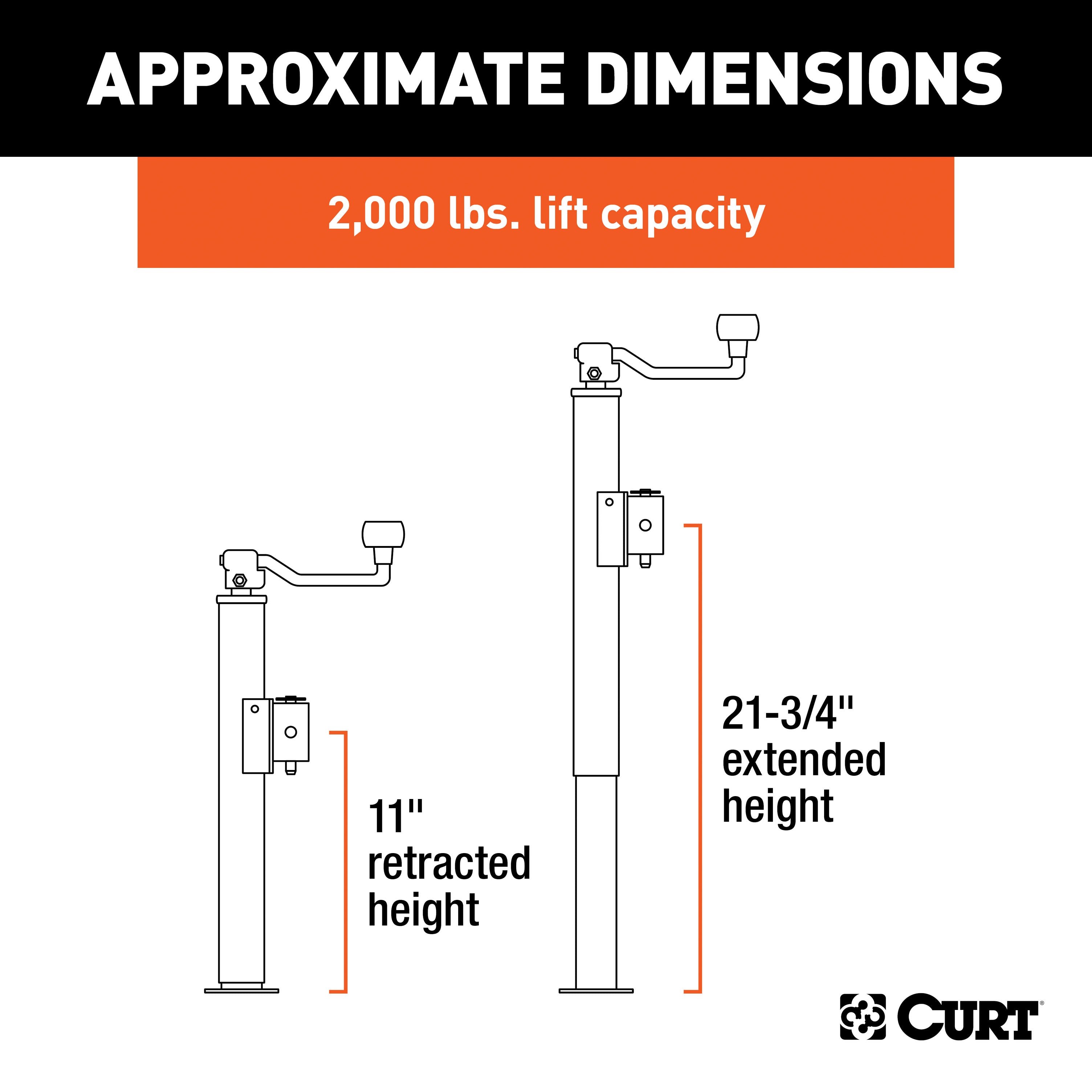 CURT Weld-On Pipe-Mount Swivel Trailer Jack, 3,000 lbs. Support Capacity, 10-3/4 Inches Vertical Travel Model 28320
