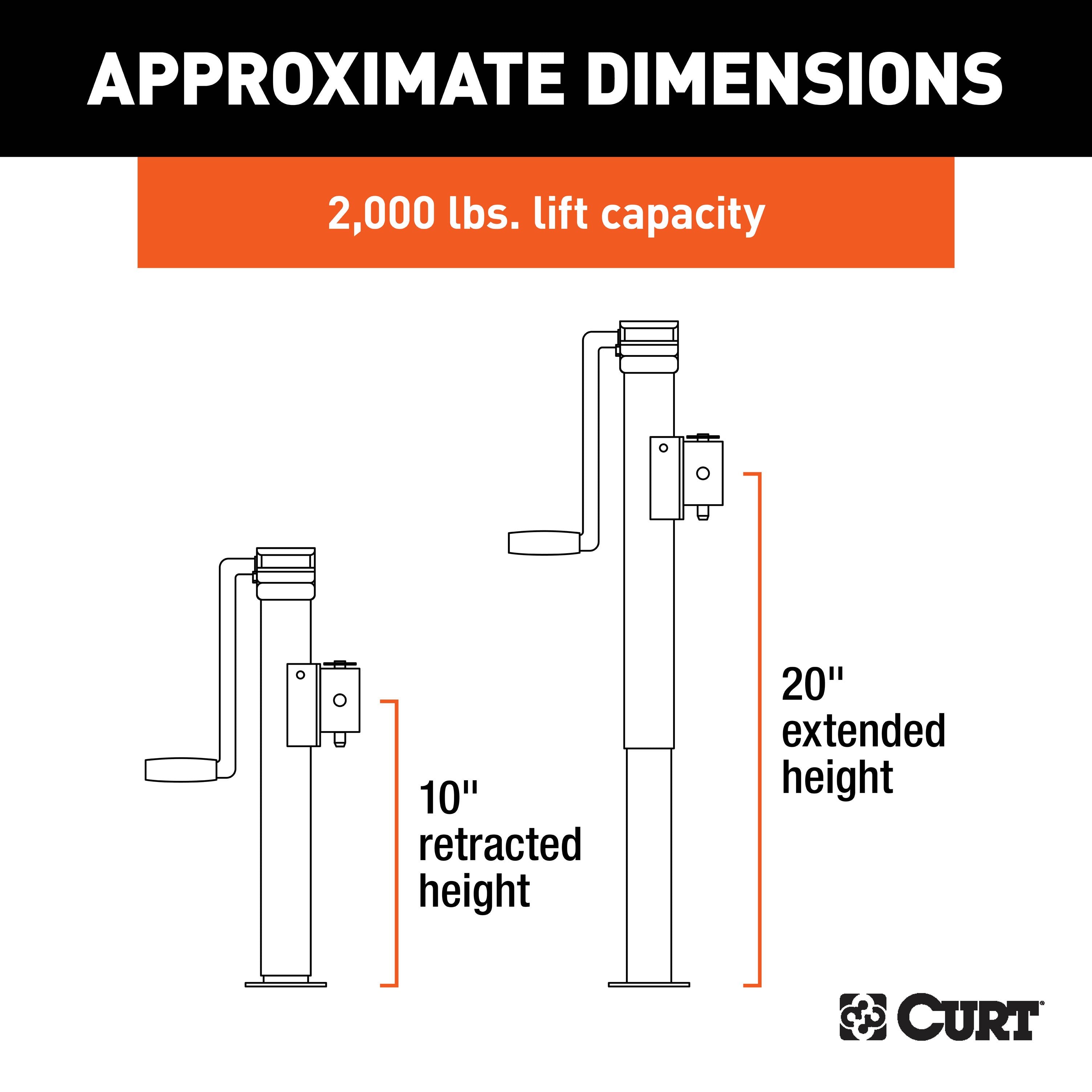 CURT Weld-On Pipe-Mount Swivel Trailer Jack, 3,000 lbs. Support Capacity, 10 Inches Vertical Travel Model 28321