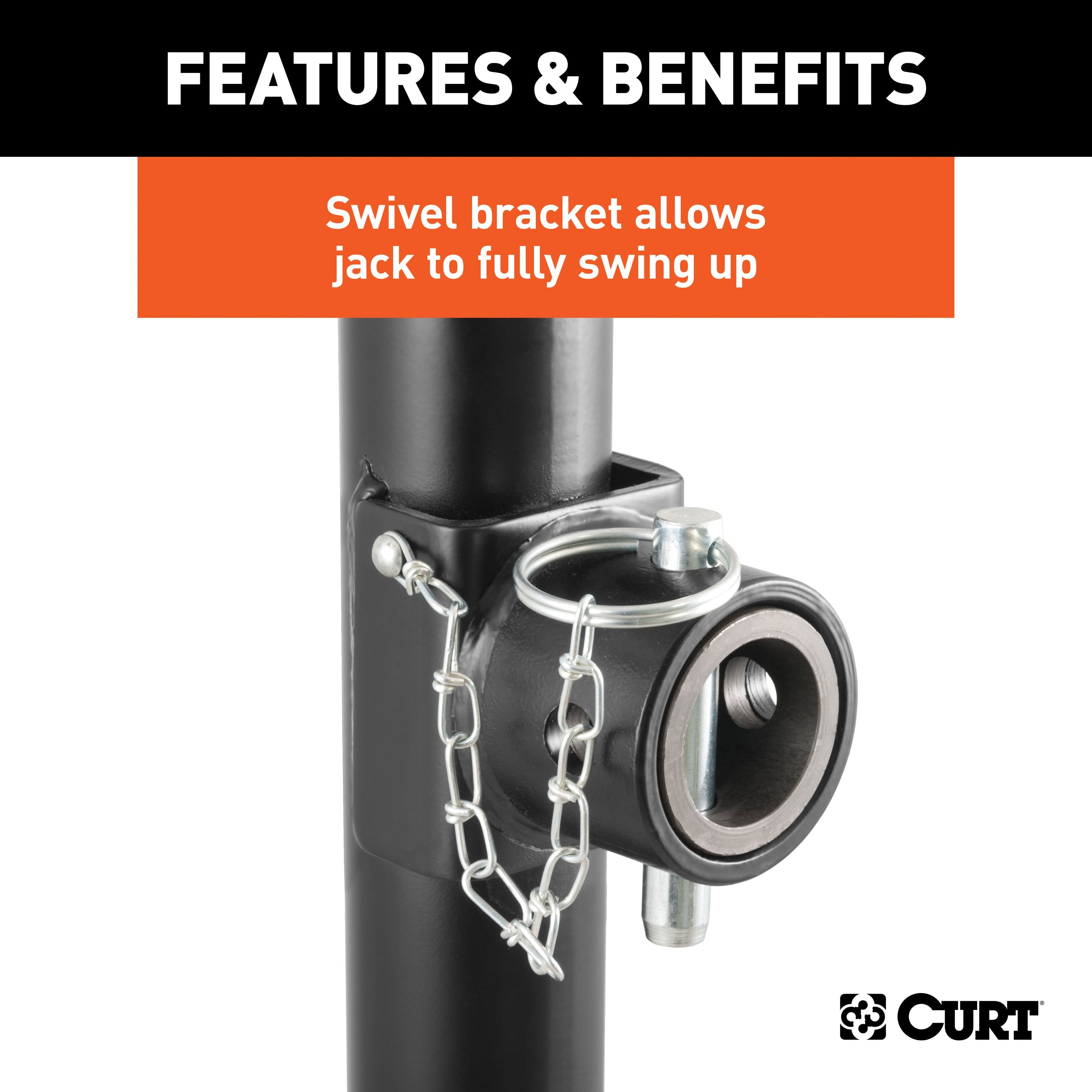 CURT Weld-On Pipe-Mount Swivel Trailer Jack, 3,000 lbs. Support Capacity, 15 Inches Vertical Travel Model 28322