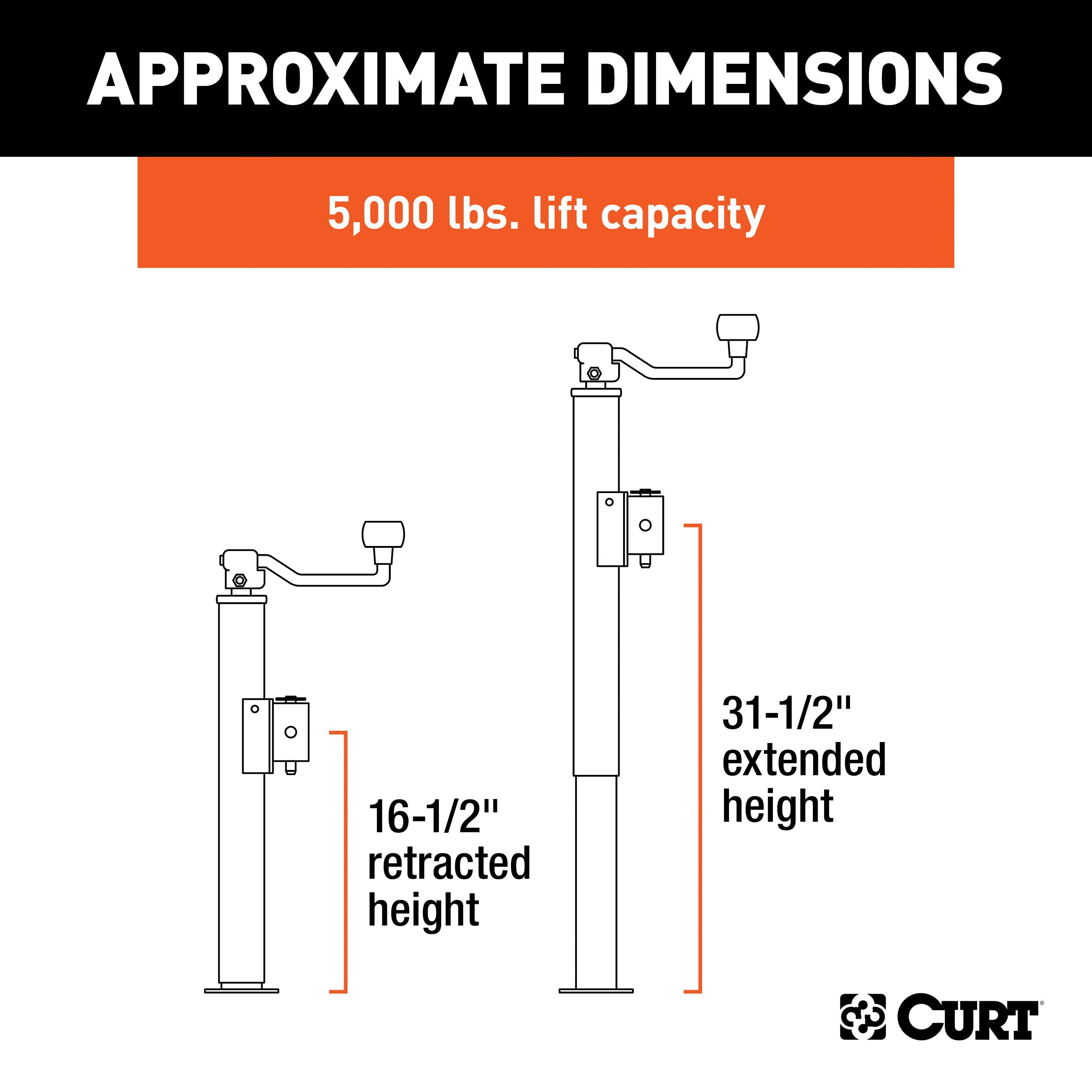 CURT Weld-On Pipe-Mount Swivel Trailer Jack, 5,000 lbs. Support Capacity, 15 Inches Vertical Travel Model 28356