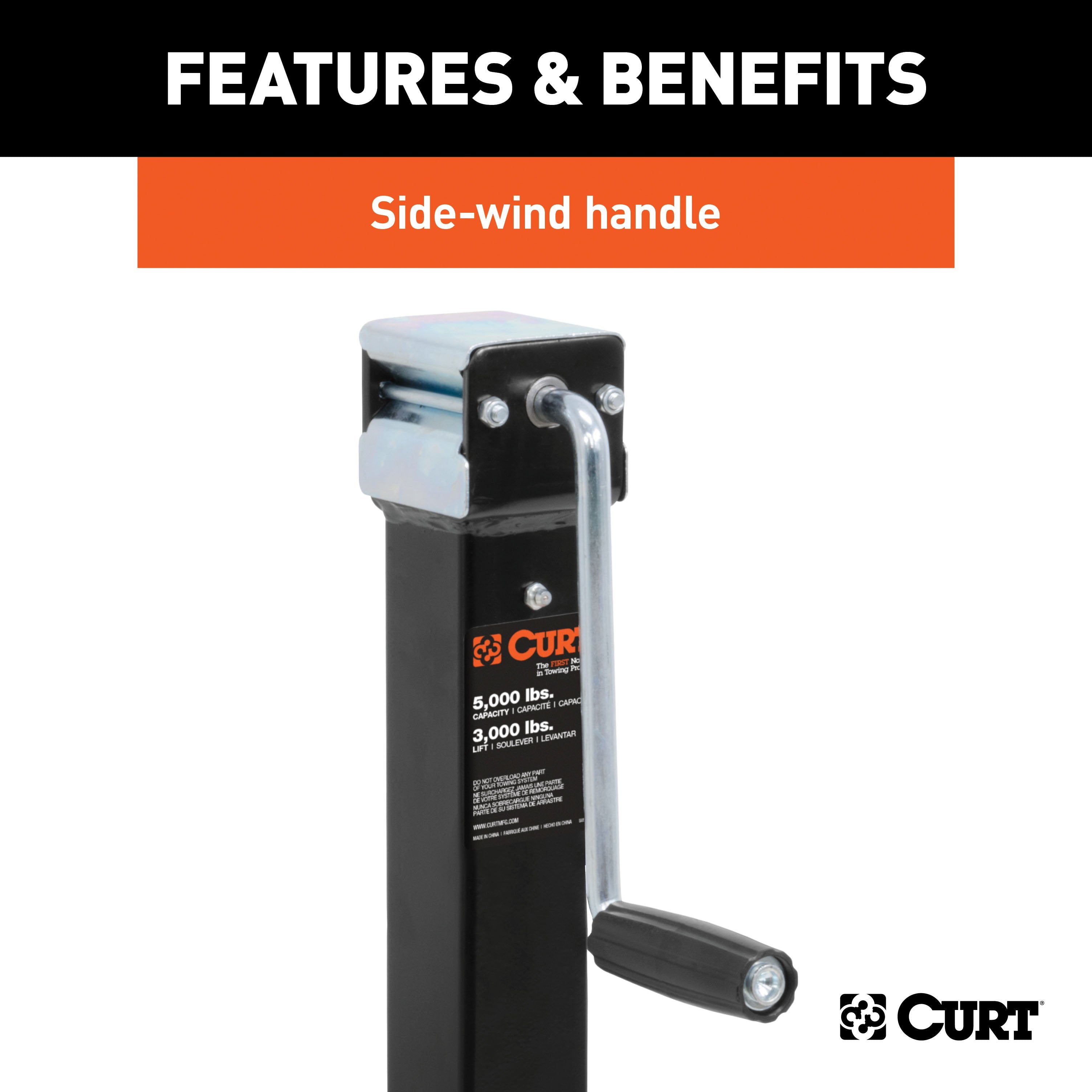 CURT Direct Weld On Heavy-Duty Trailer Jack, 5,000 lbs. Support Capacity, 15-1/4 Inches Vertical Travel Model 28359